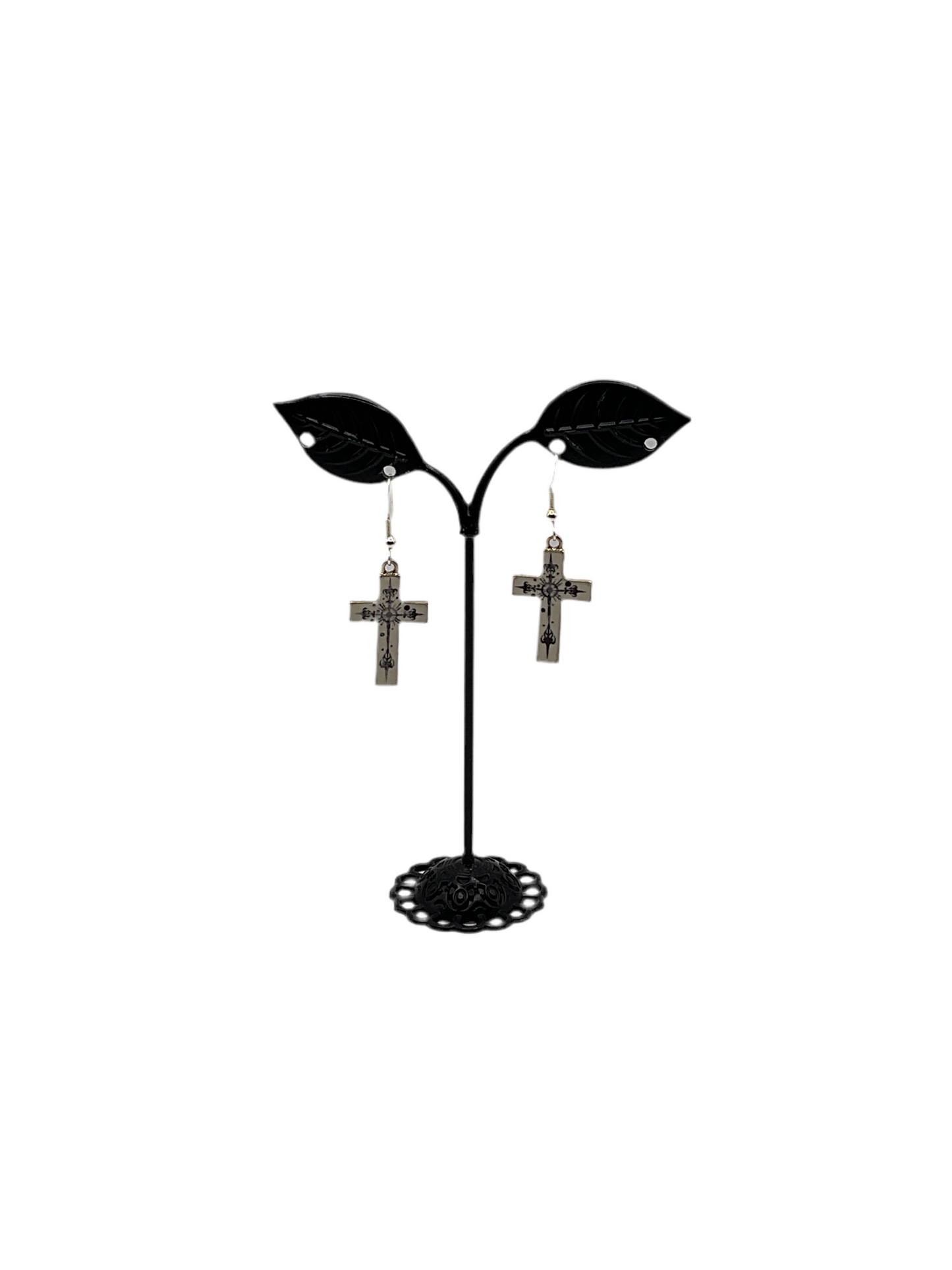 white cross earrings