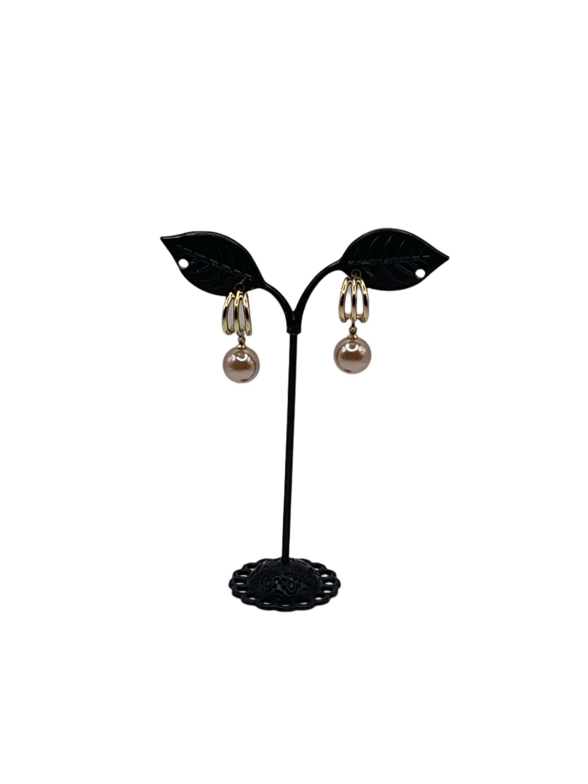 Dangling Tan Pearl Earrimgs