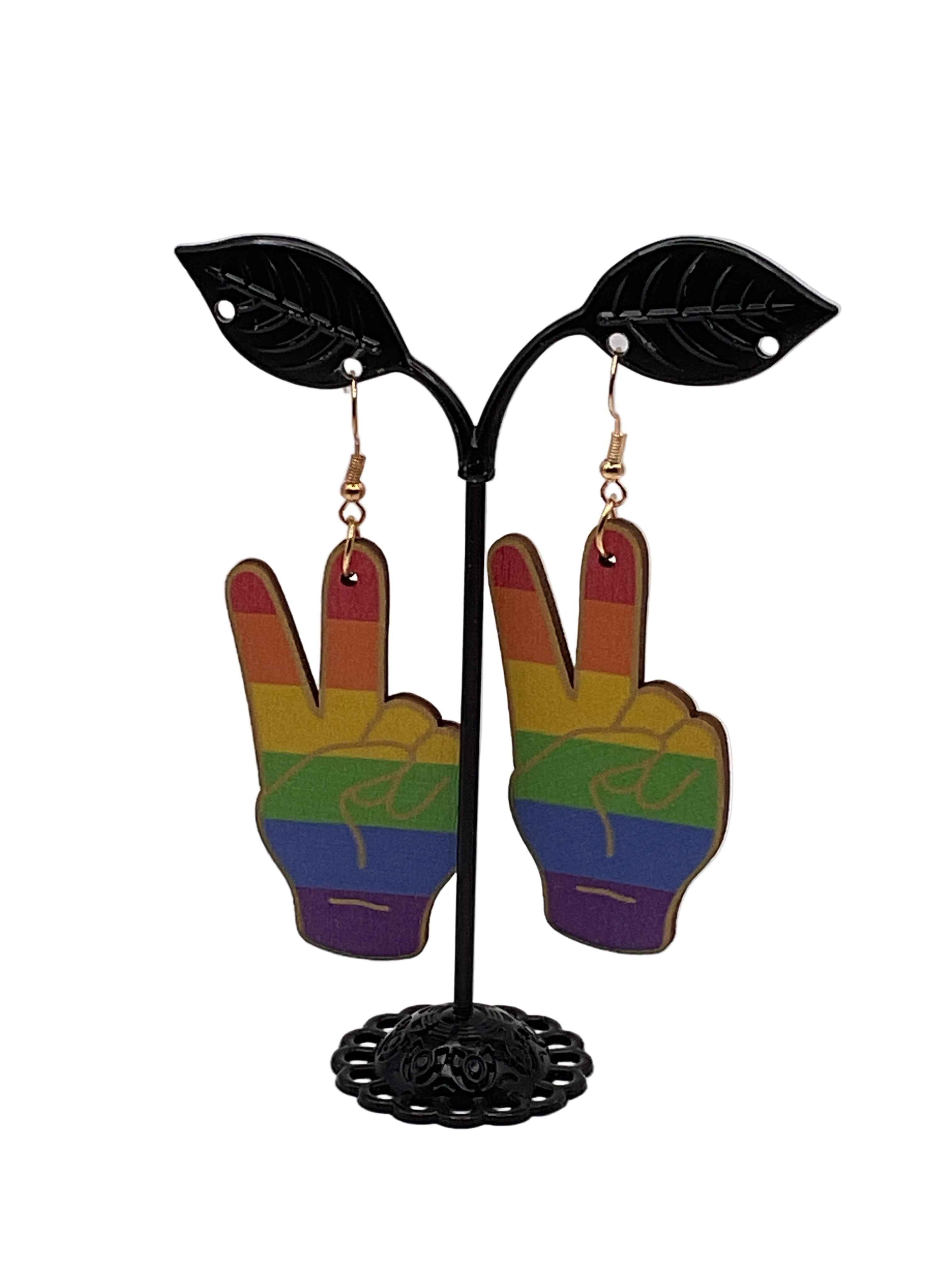 Rainbow Peace Hand Earrings Main image