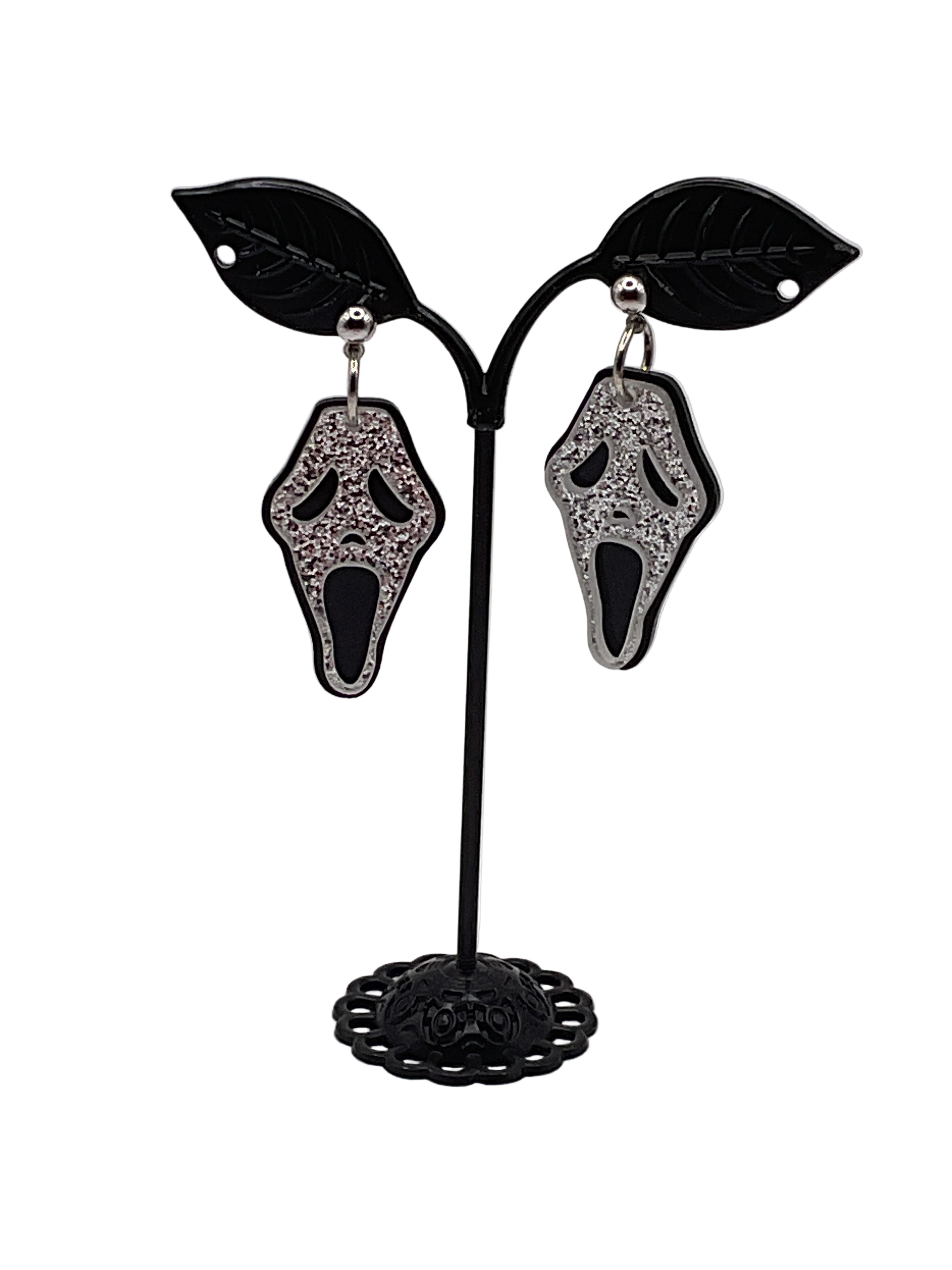 Silver Glitter Scream Earrings