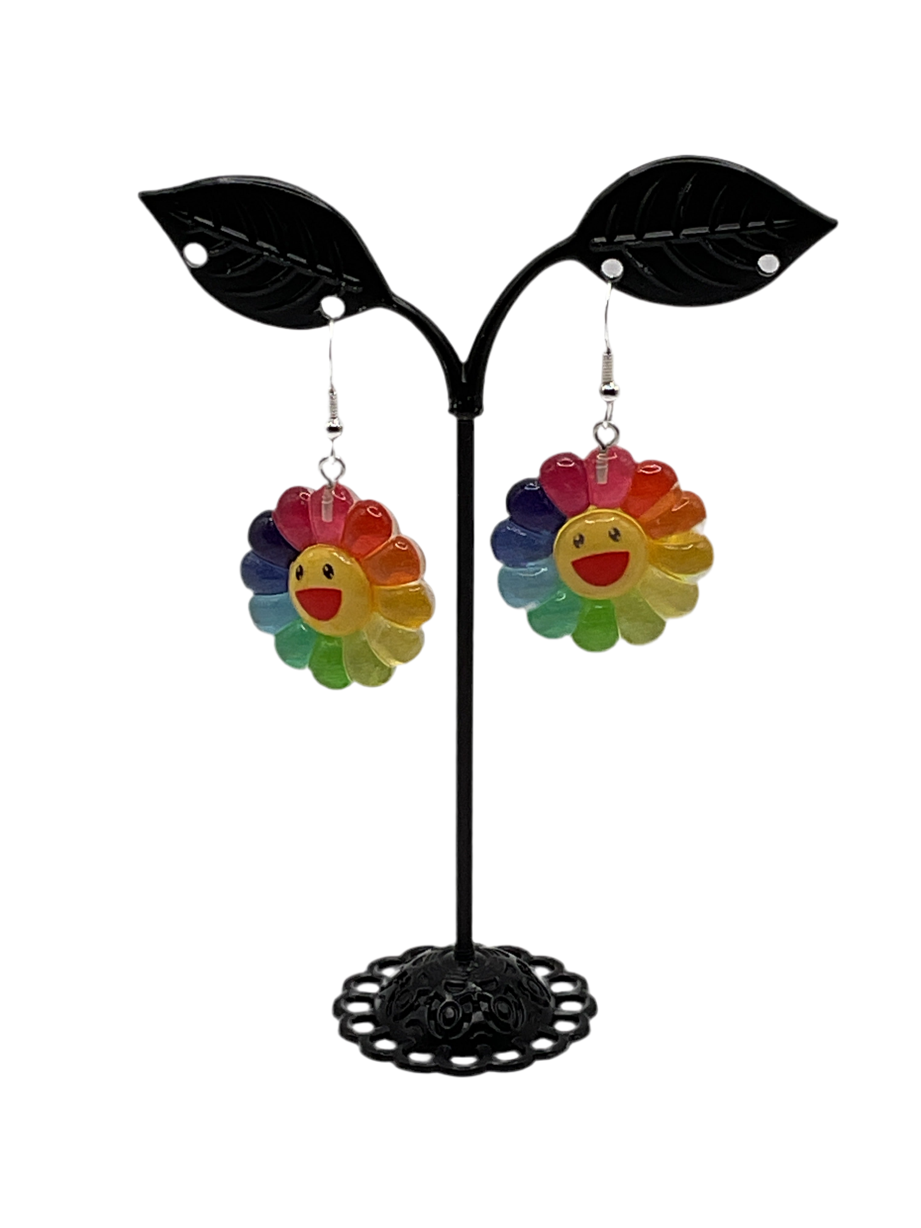 Rainbow Flower Smiley Face Earrings