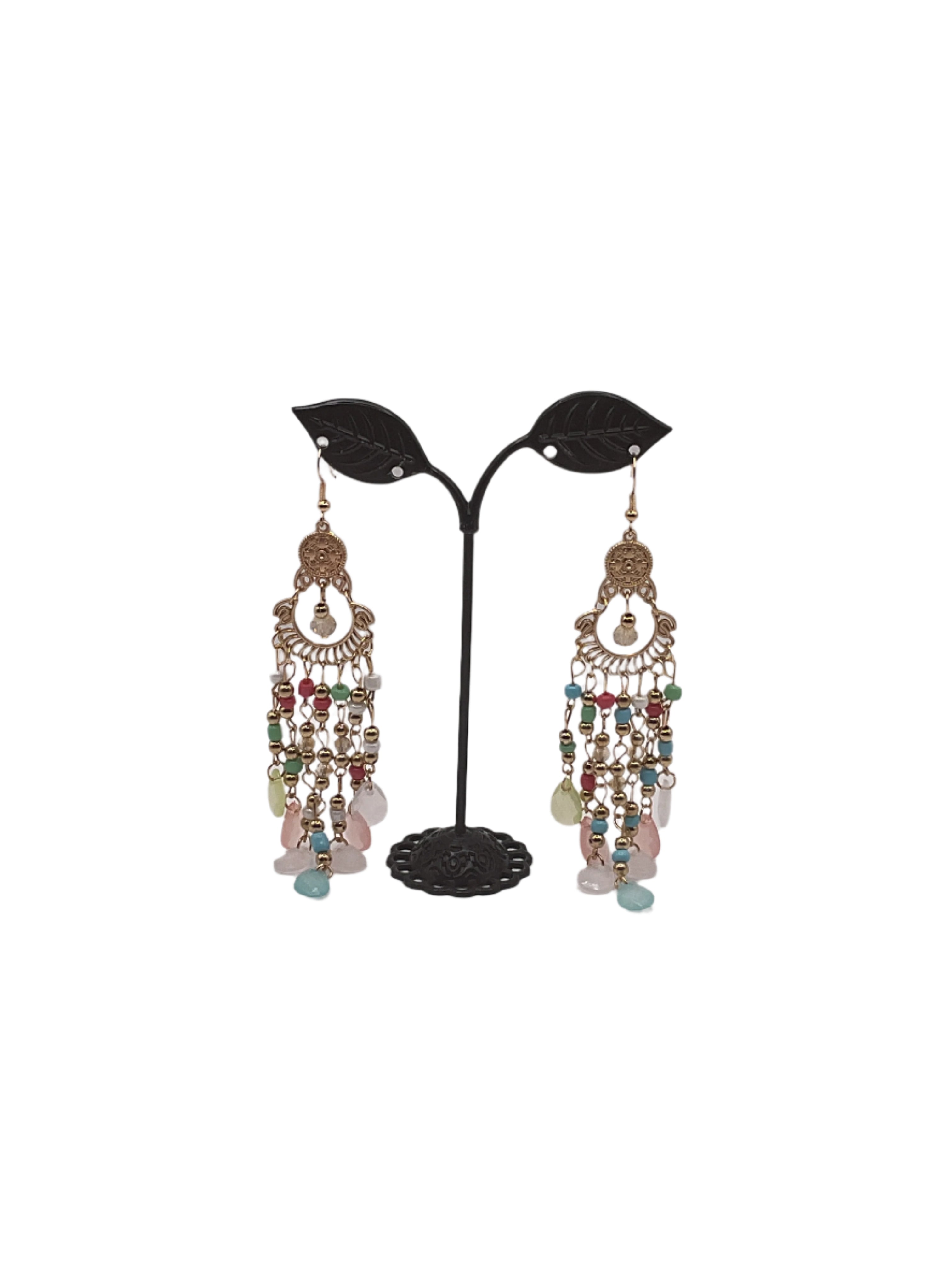 Golden tassel beaded earrings