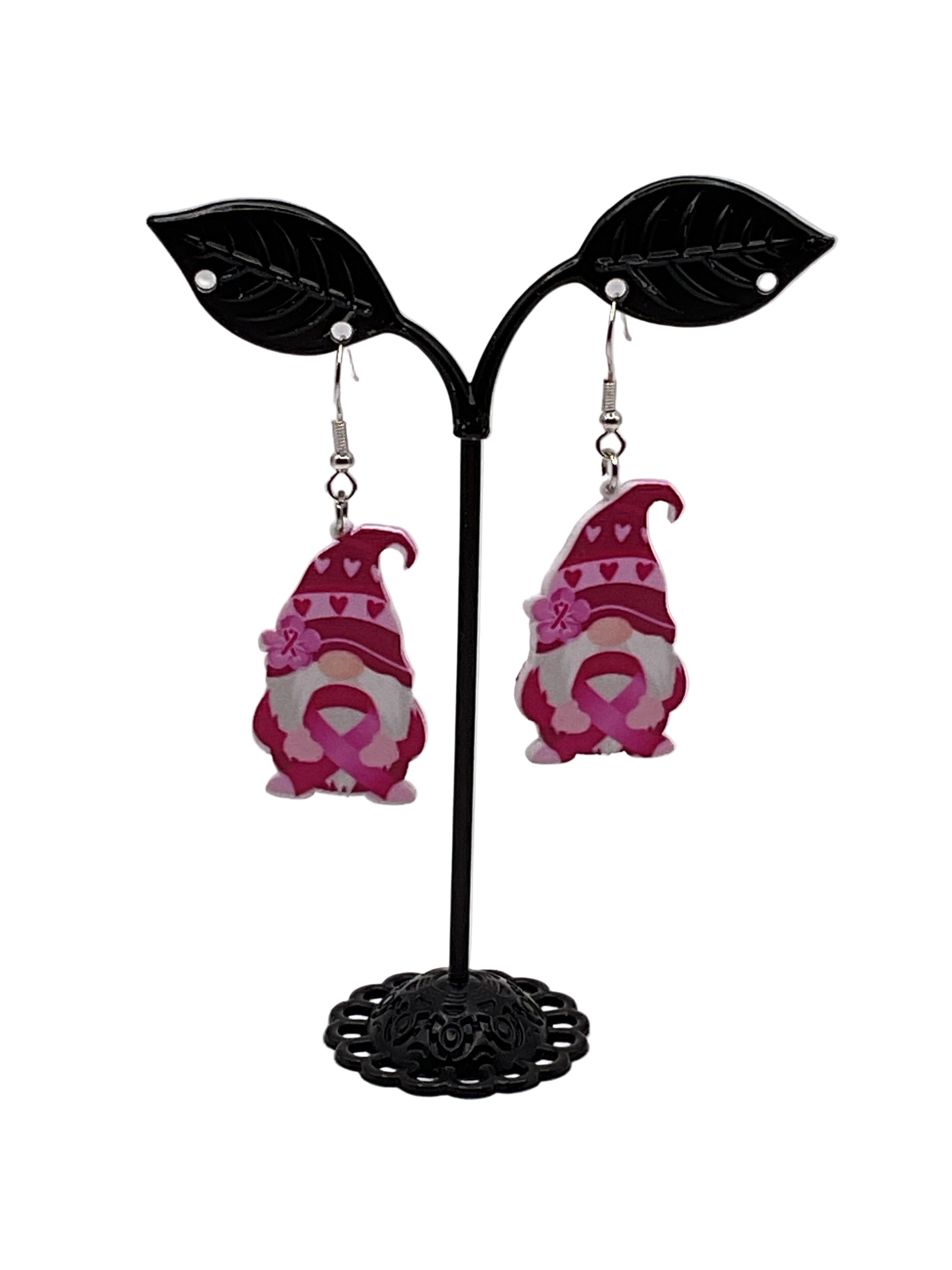Breast cancer gnome earrings Secondary image