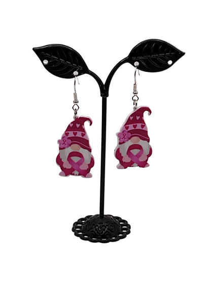 Breast cancer gnome earrings