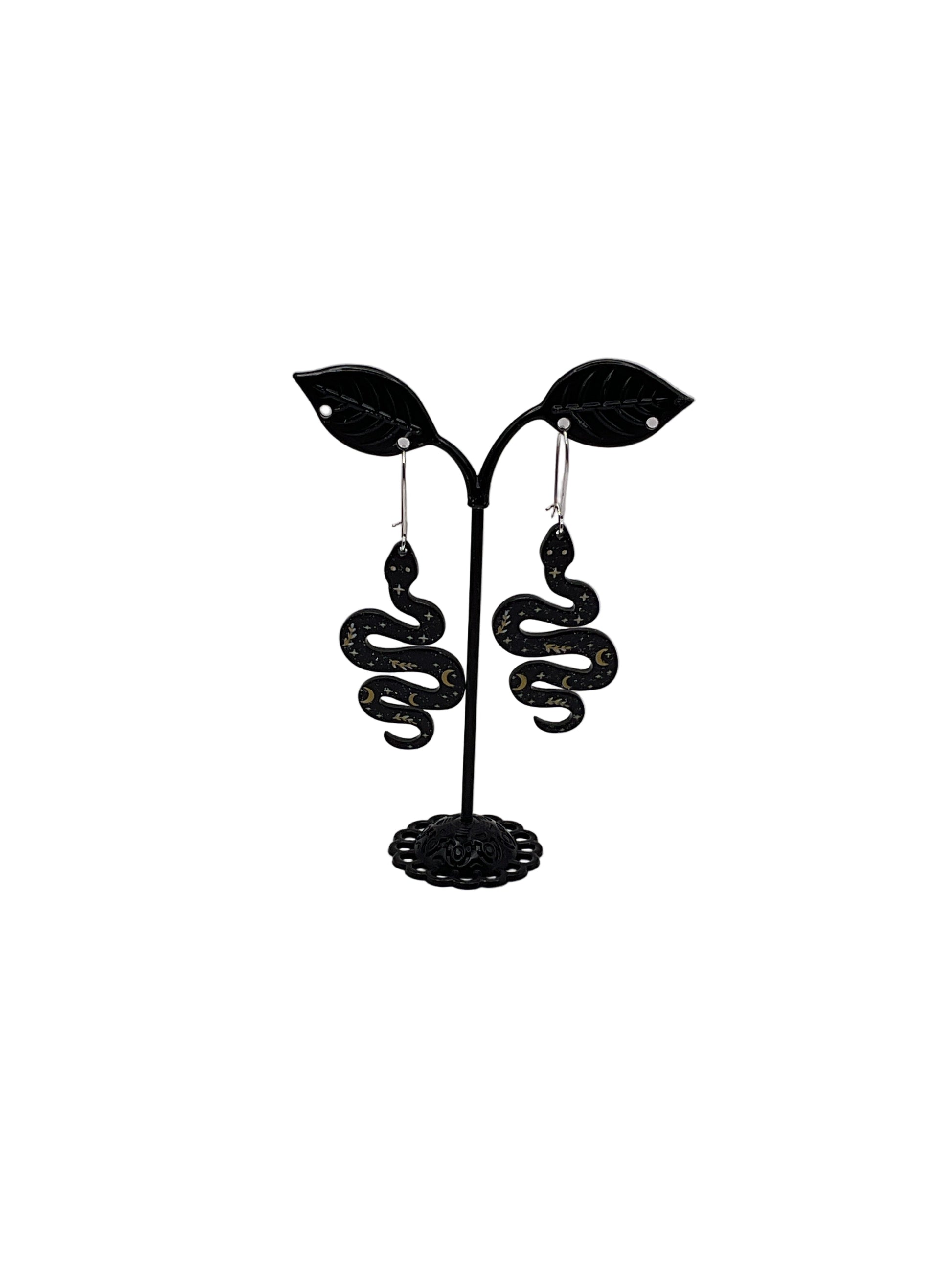 Celestial Black Snake Earrings