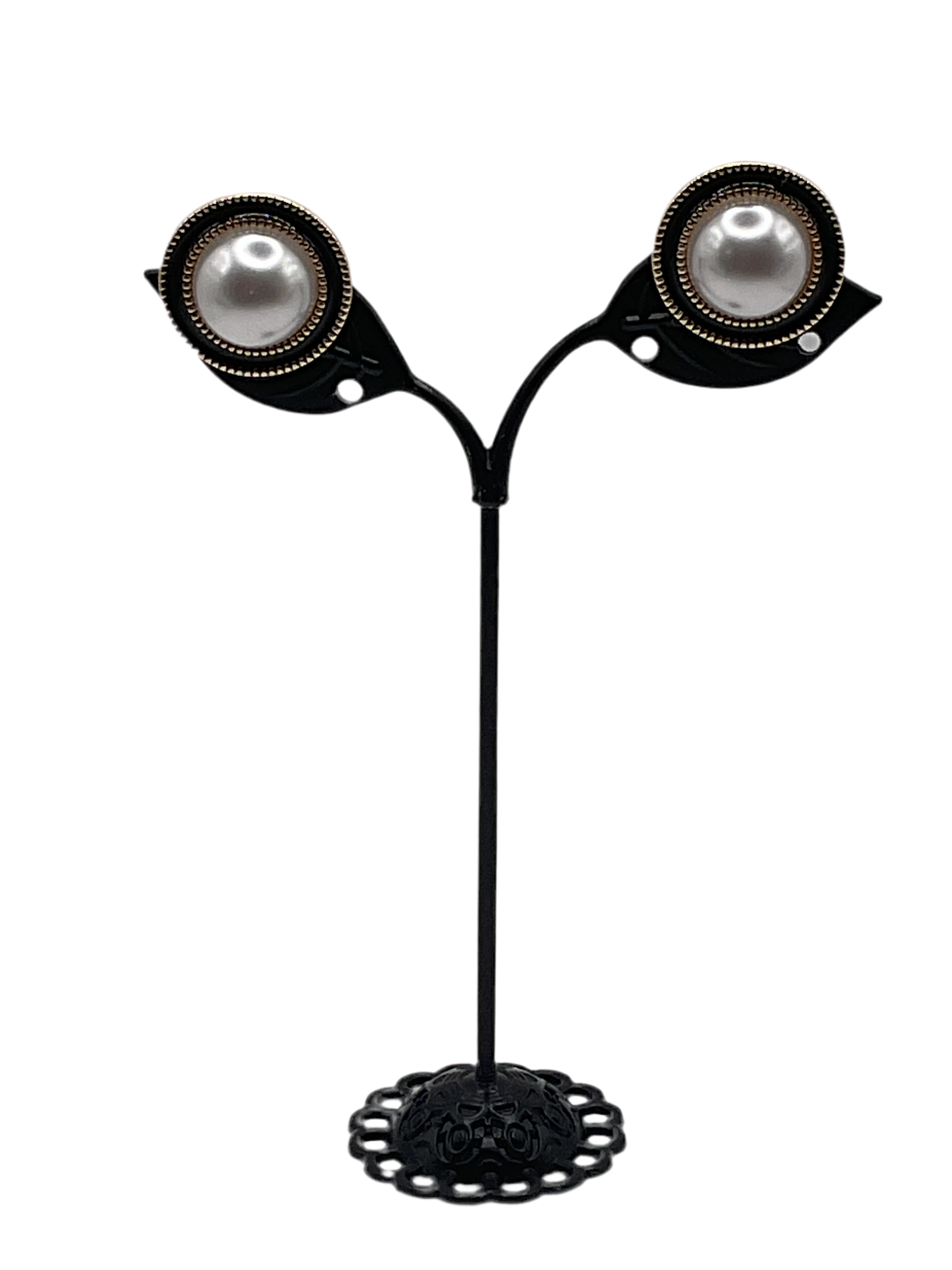 Pearl and Black Enamel Earrings Main image