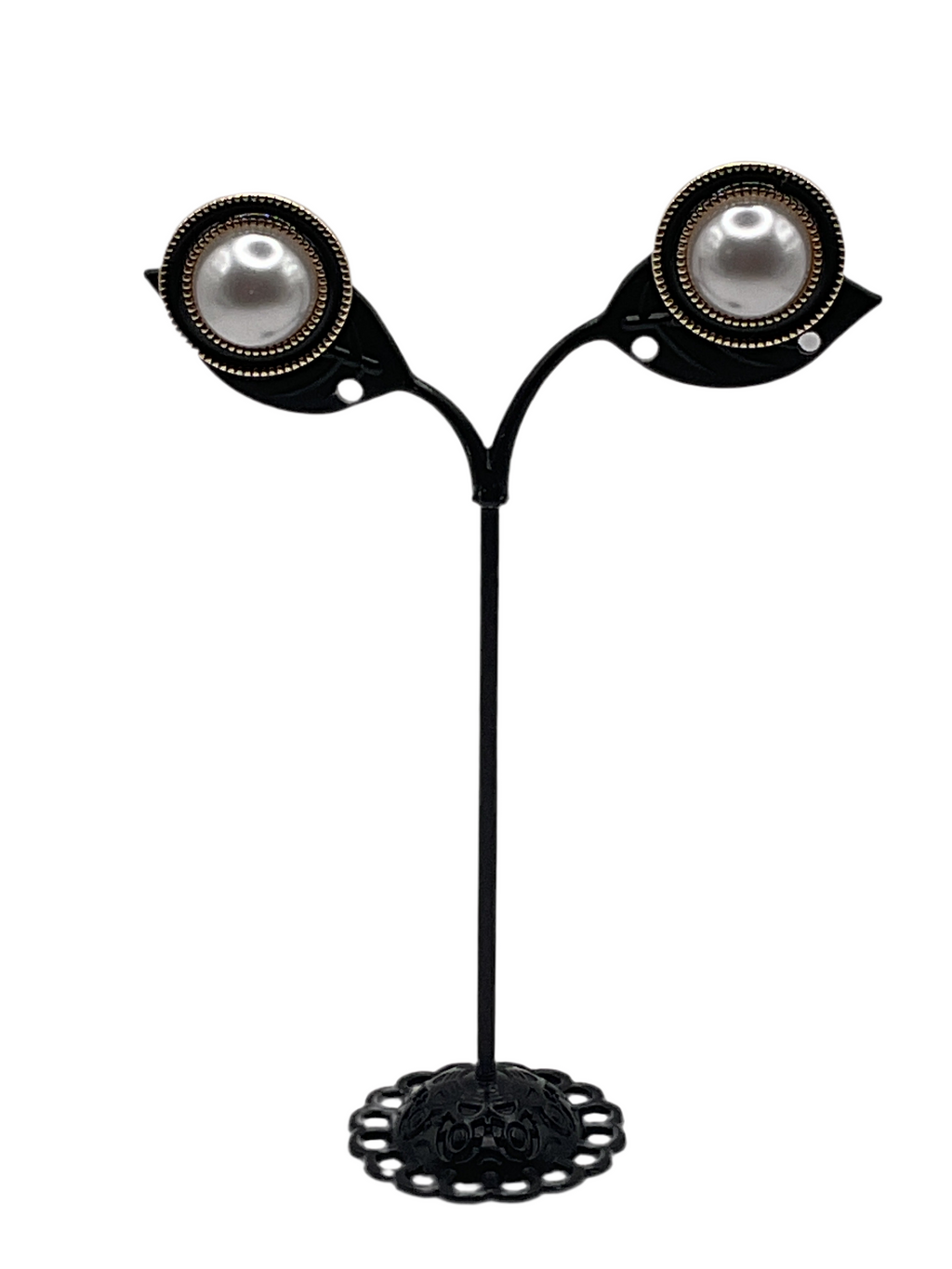 Pearl and Black Enamel Earrings