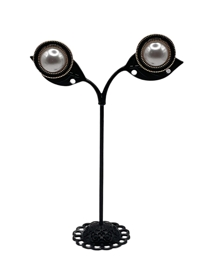 Pearl and Black Enamel Earrings Hover Image