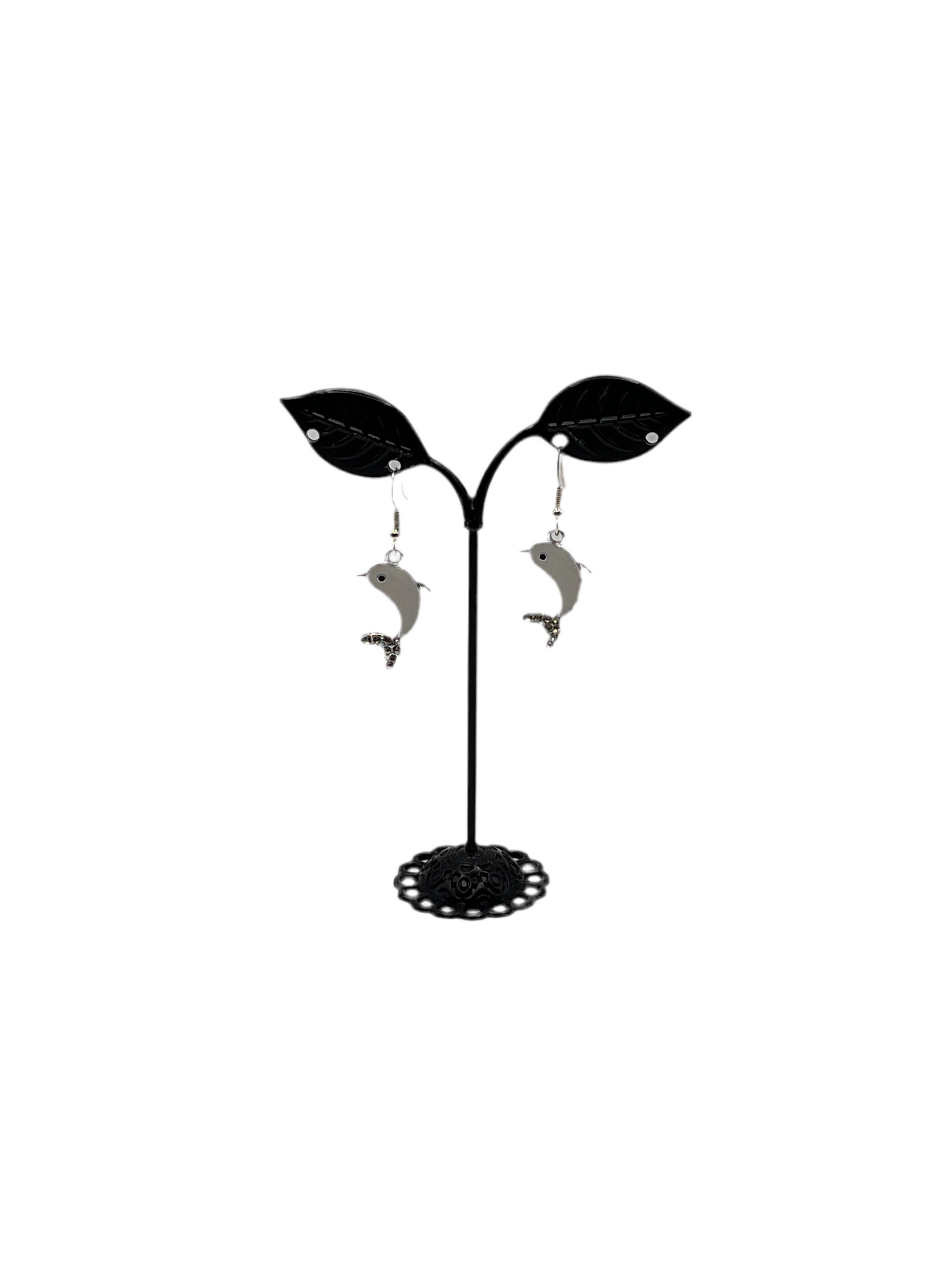 White Dolphin earrings with crystals