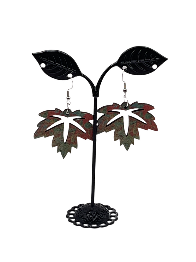 Wooden Leaf Earrings Hover Image