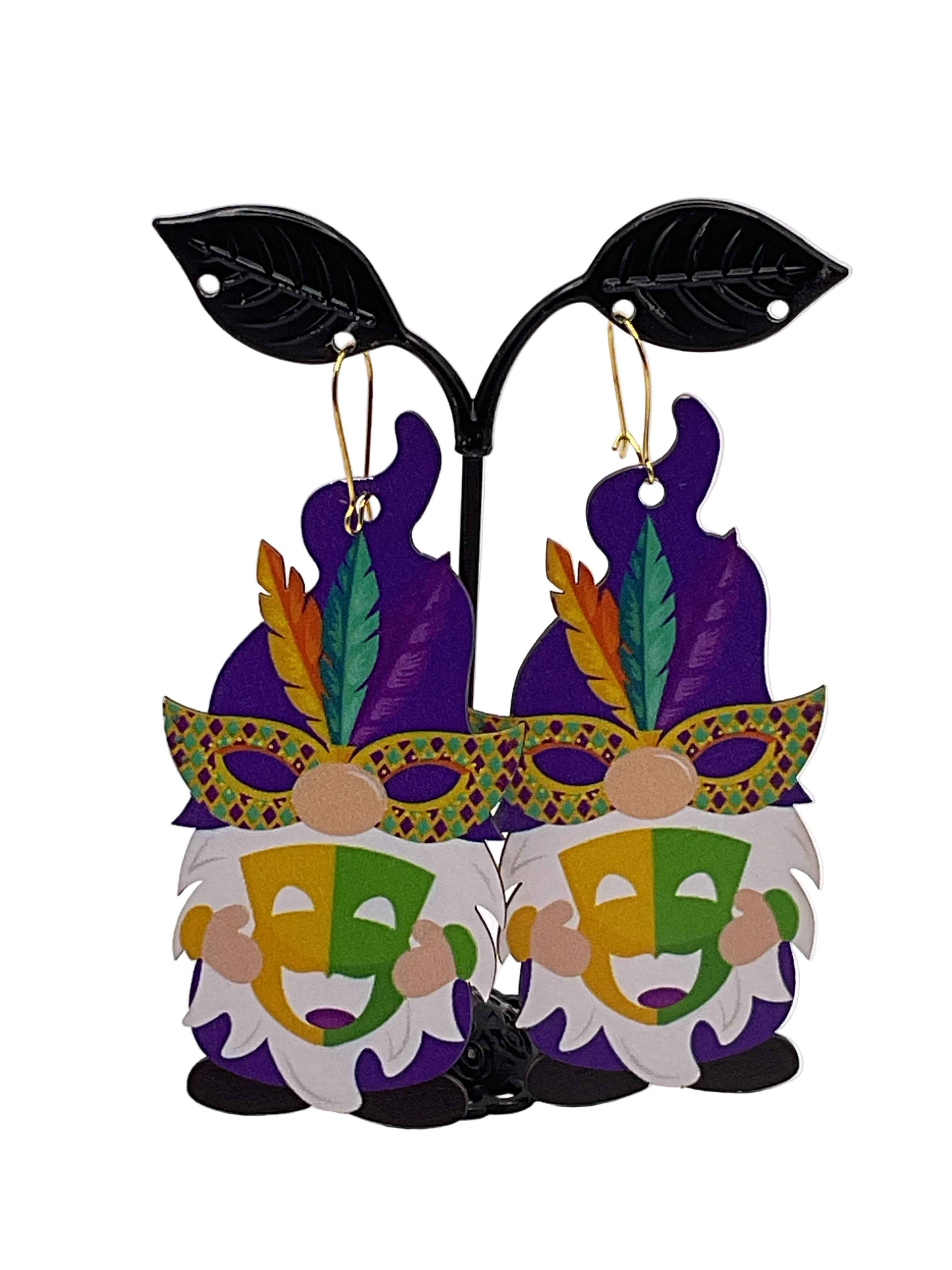 Mardi Gras Wooden Earrings