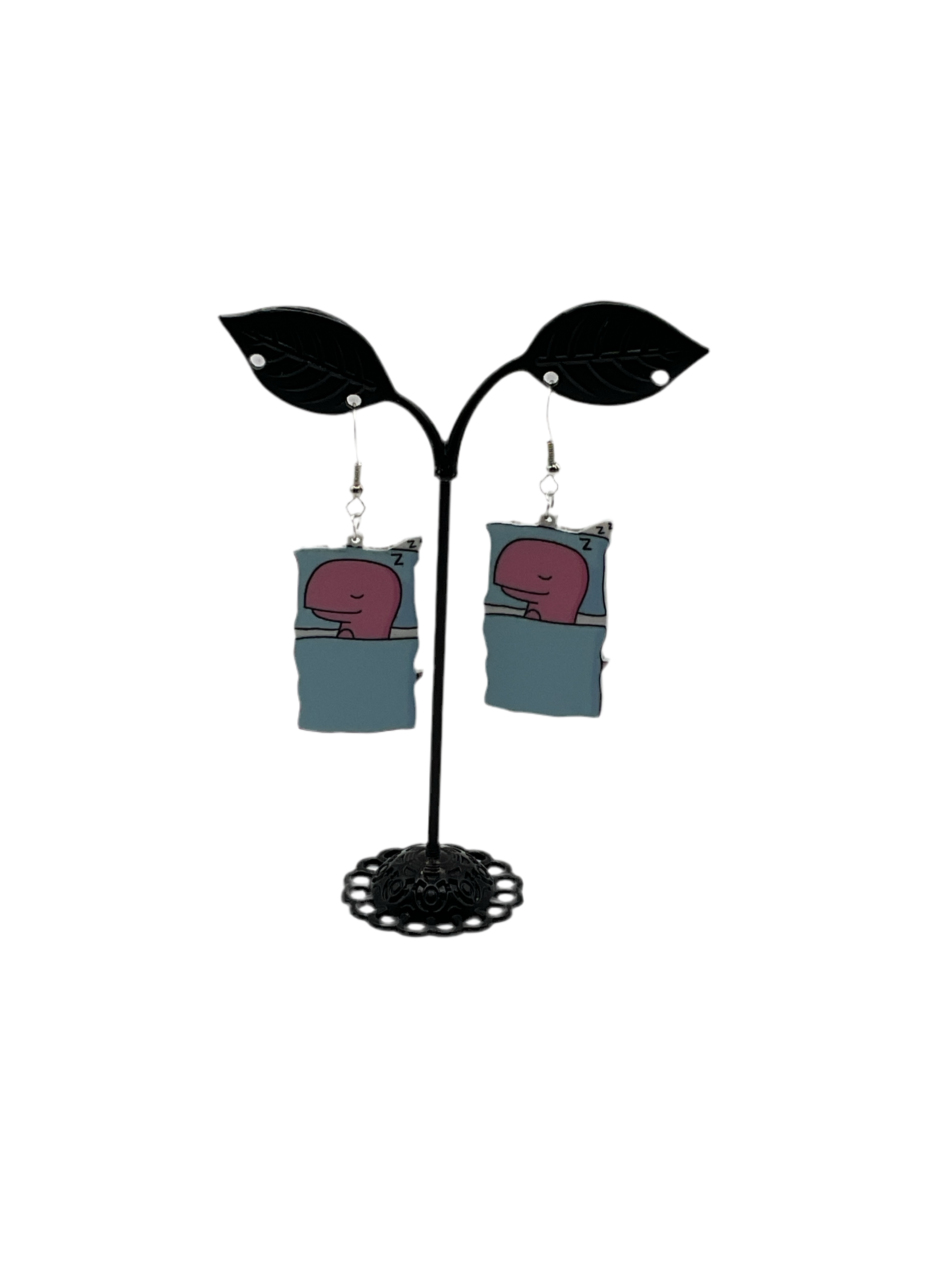Sleeping Pink Dino Earrings