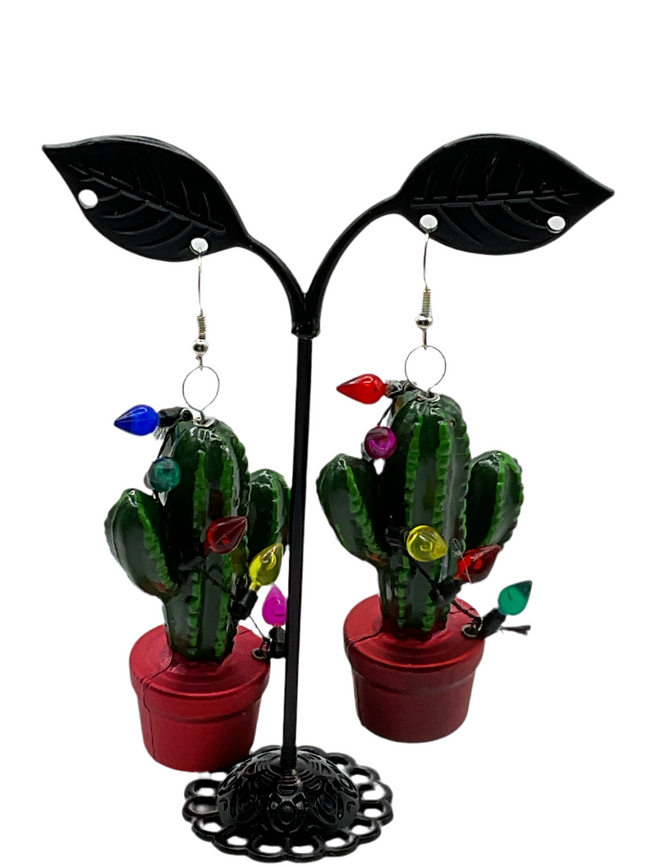 Cactus with colored lights earrings Hover Image