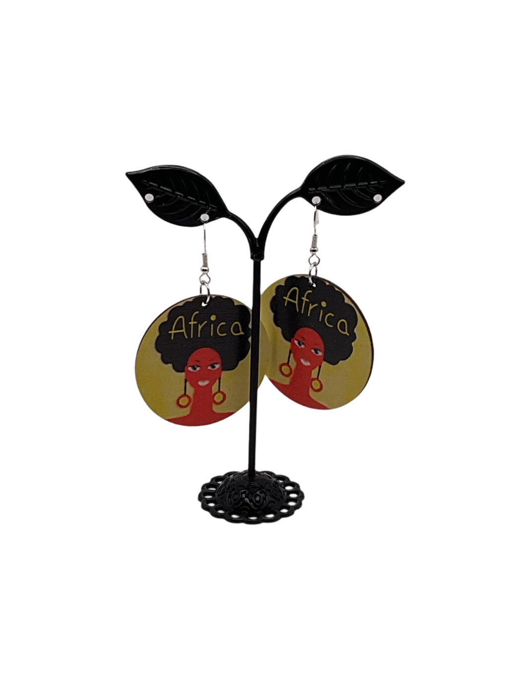 African woman round earrings