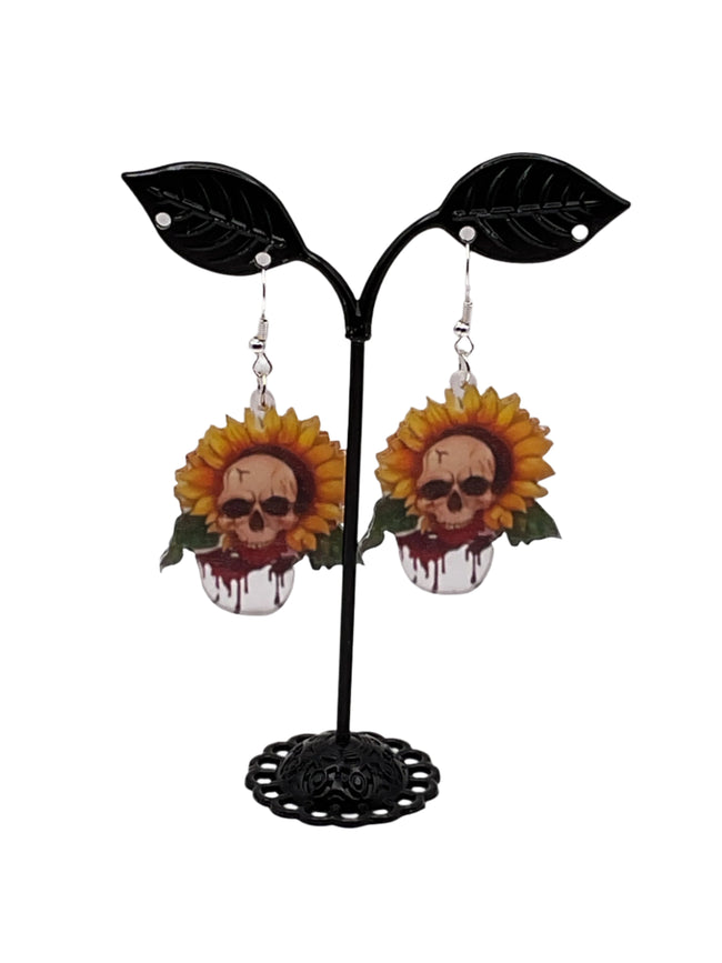 Skull In Sunflower Earrings Hover Image