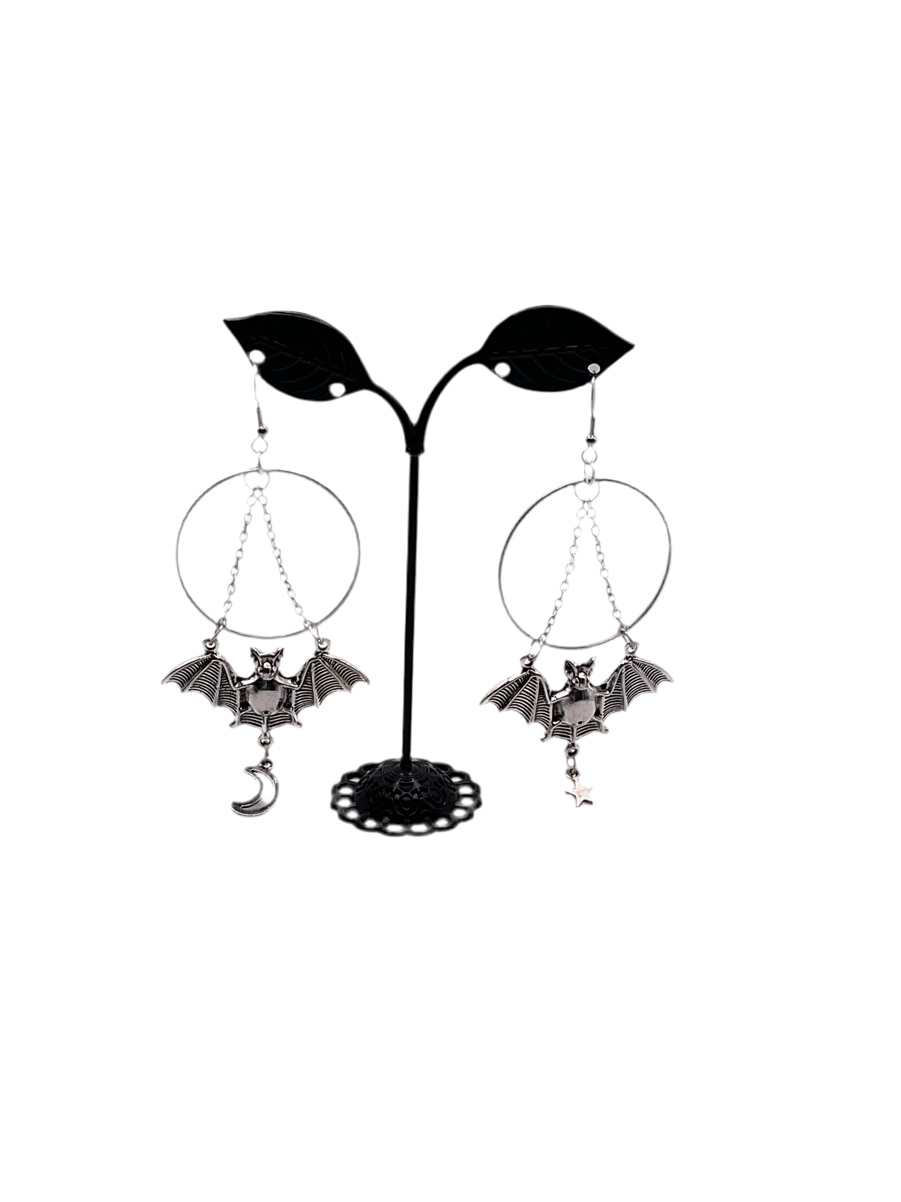 Silver bat earrings