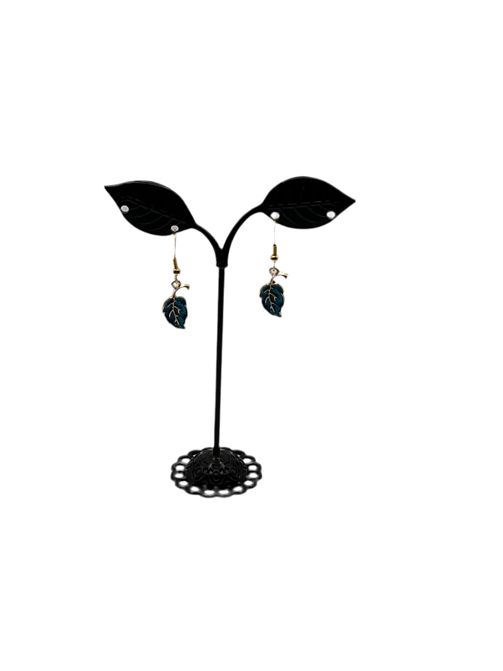 Blue leaf earrings