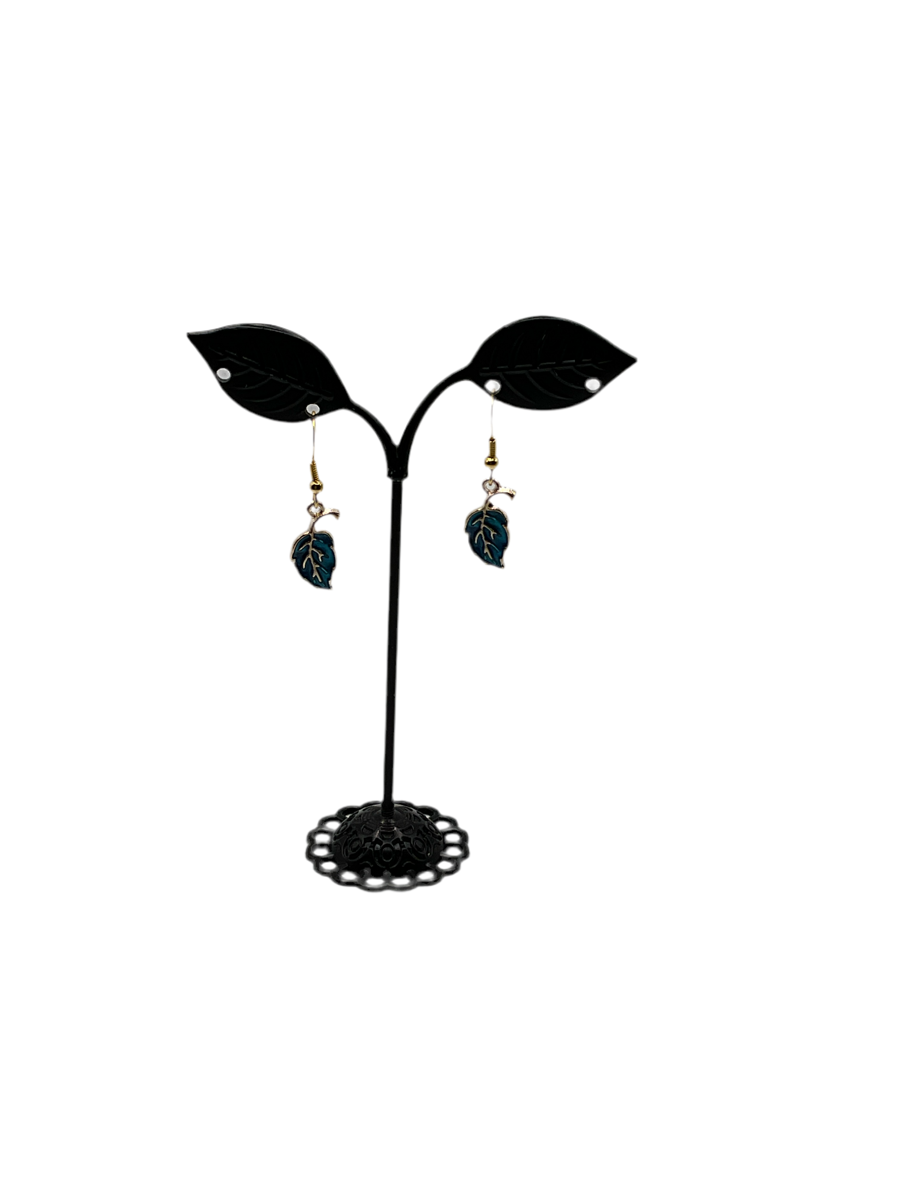 Blue leaf earrings