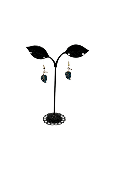 Blue leaf earrings