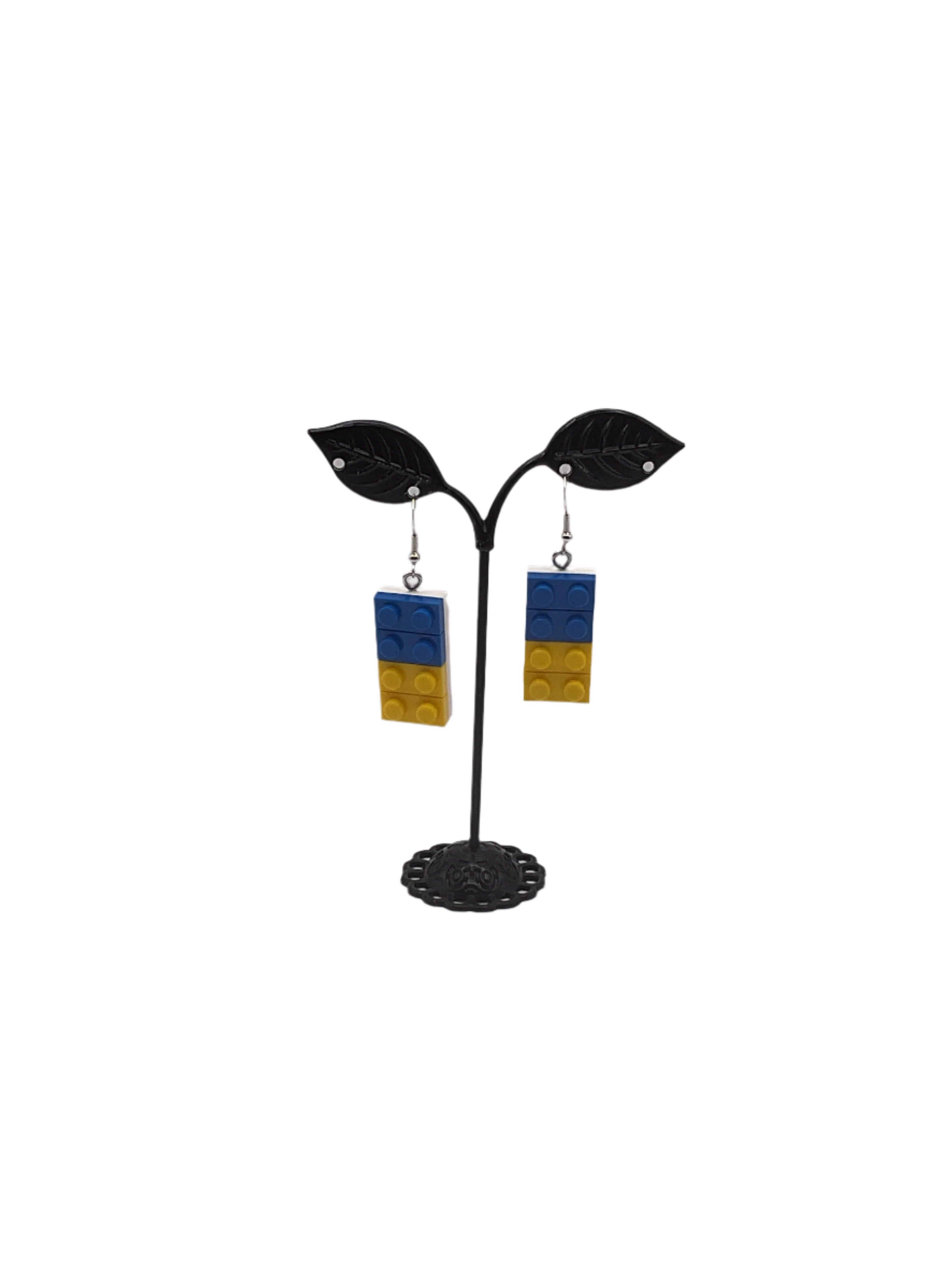 Blue and Yellow Building Block Earrings Secondary image