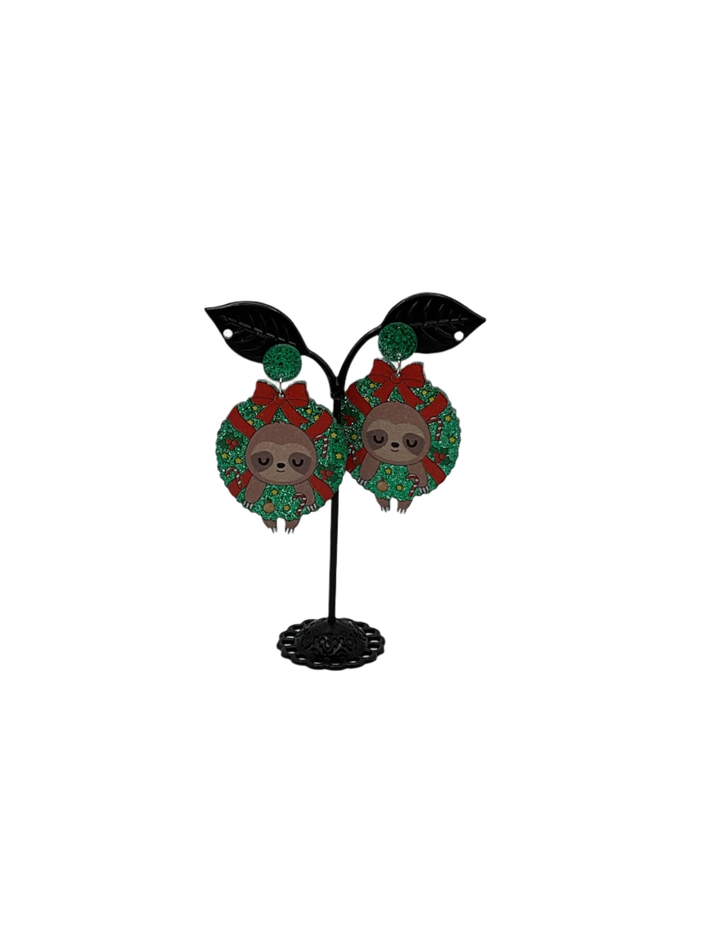 Christmas Sloth in Wreath earrings