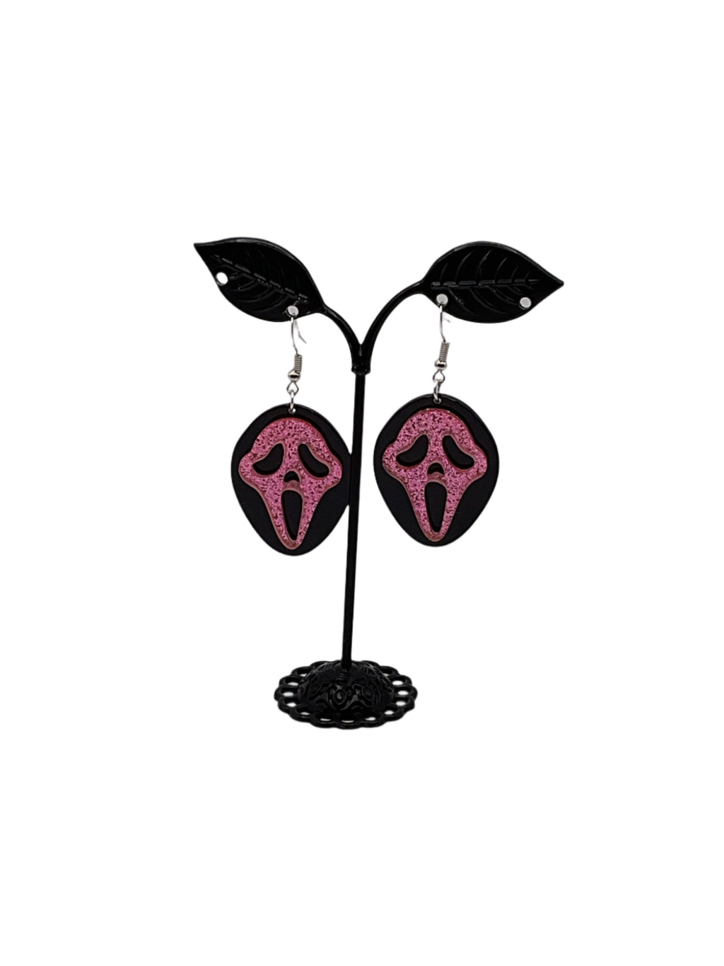 Pink and black scream earrings