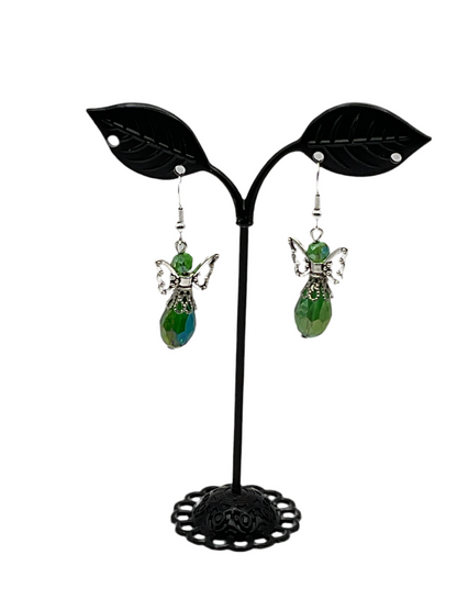 Angel Earrings Green Crystal Angels