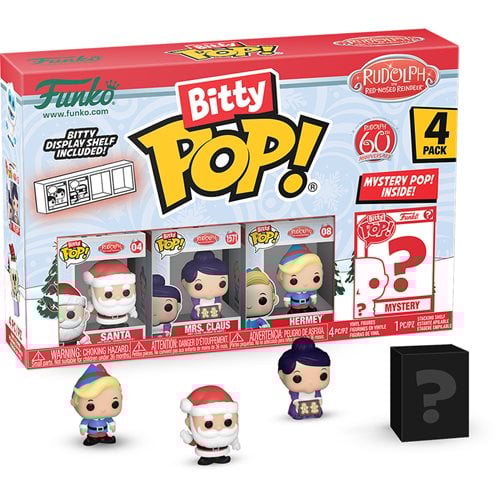 Funko Rudolph the Red-Nosed Reindeer Bitty Pop! Mini-Figure 4-Pack - Select Set(s) Santa Mrs. Claus Hermey
