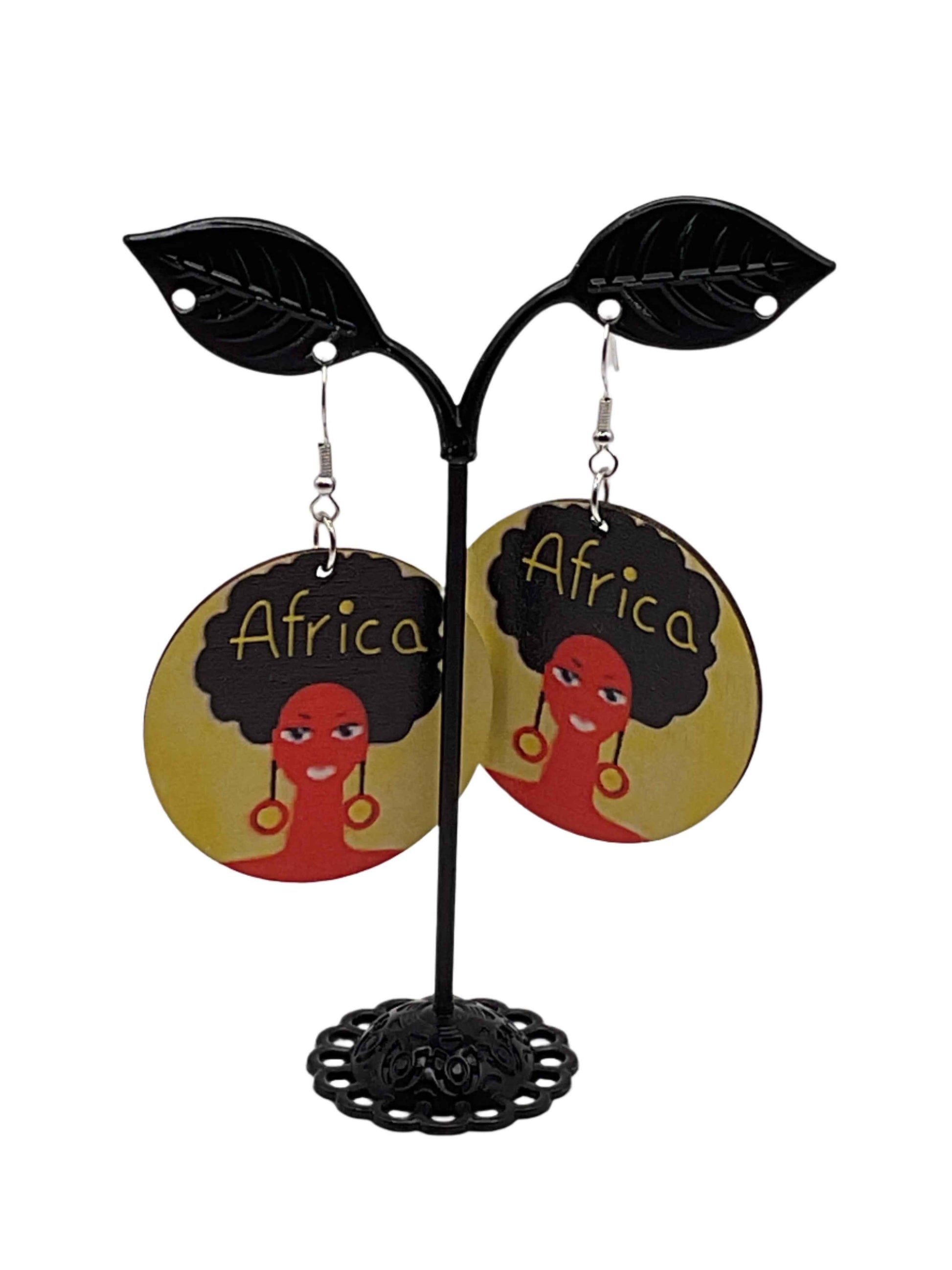 African woman round earrings