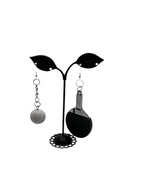Black ping pong paddle and ball earrings