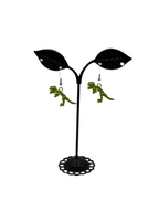 Green Dinosaur Skeleton Earrings