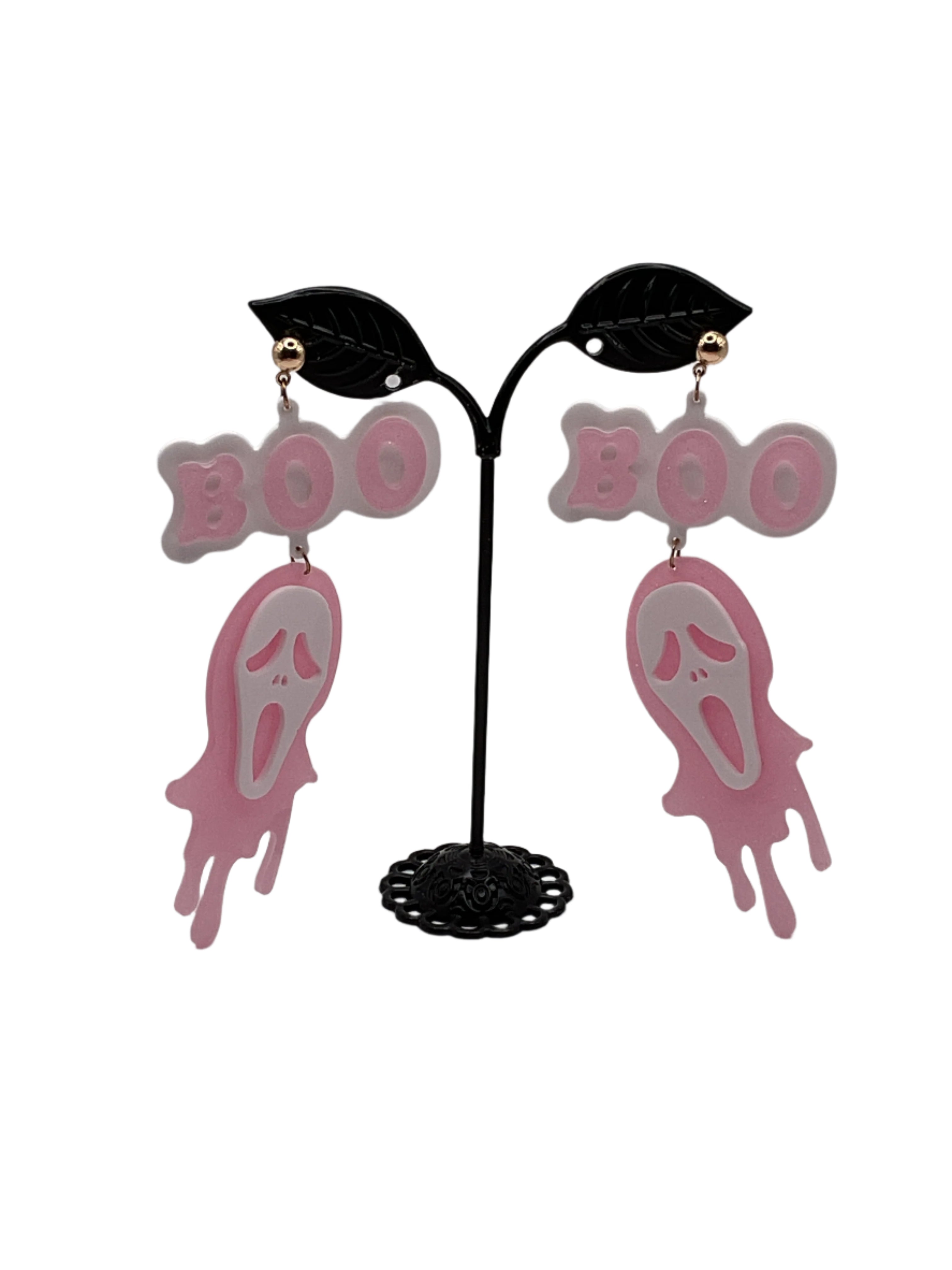 Pink scream boo earrings