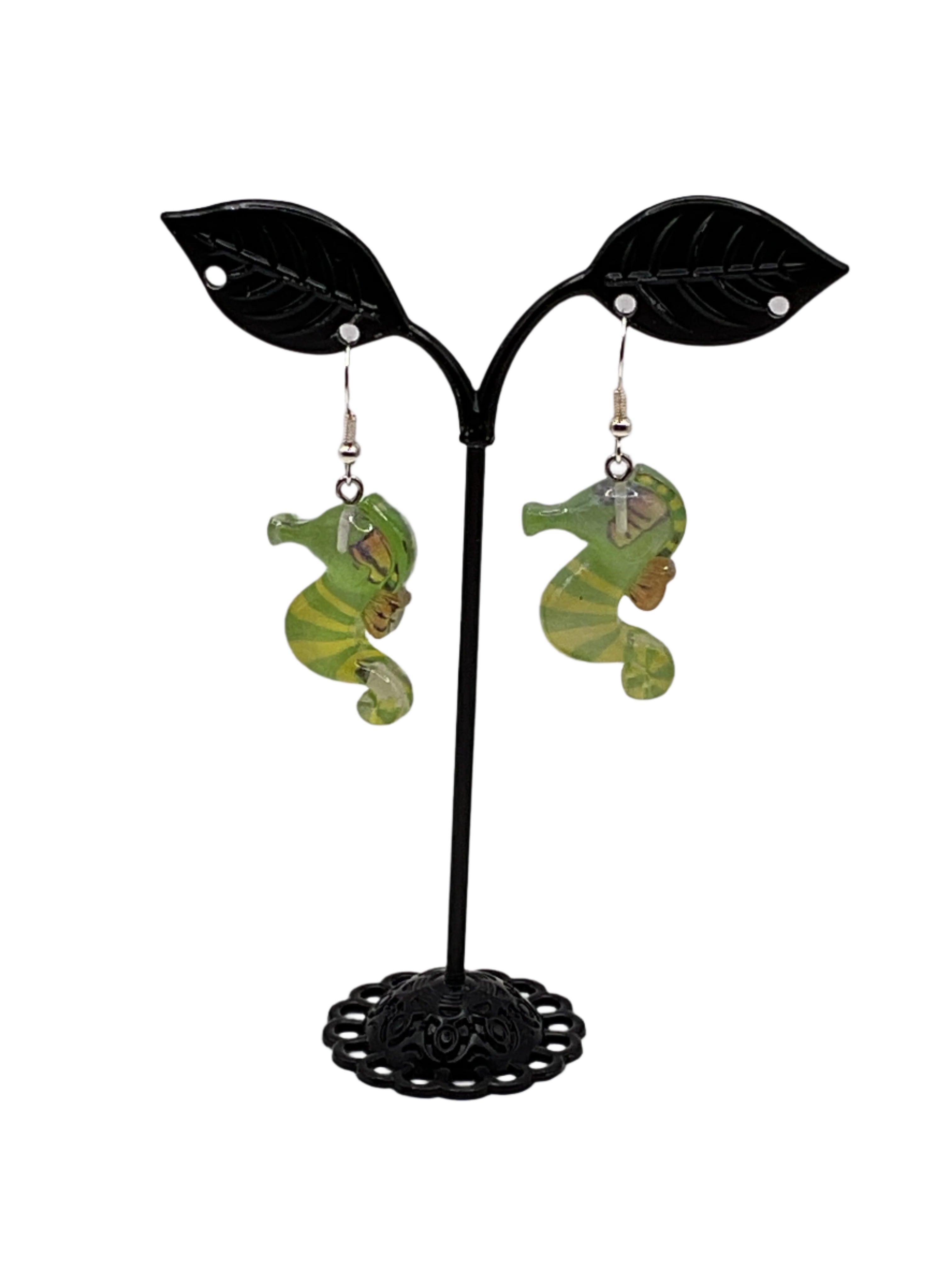 Green and Yellow Seahorse earrings Main image