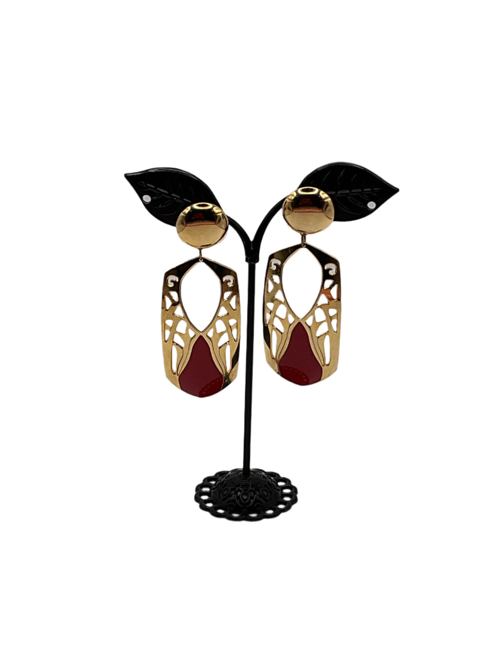 Gold and red earrings