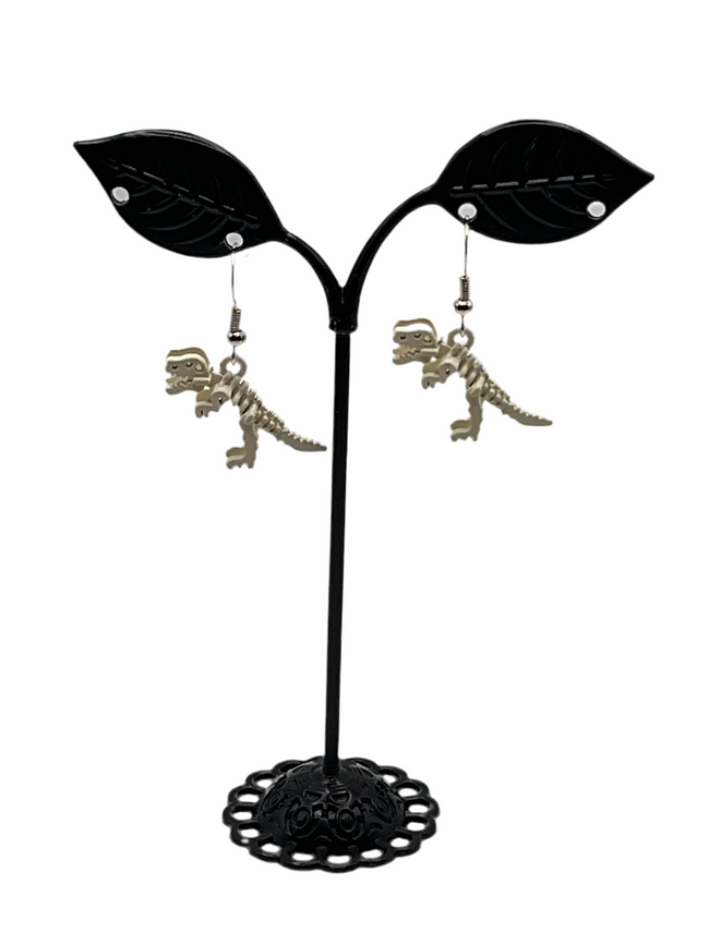 White Dinosaur Skeleton Earrings Hover Image