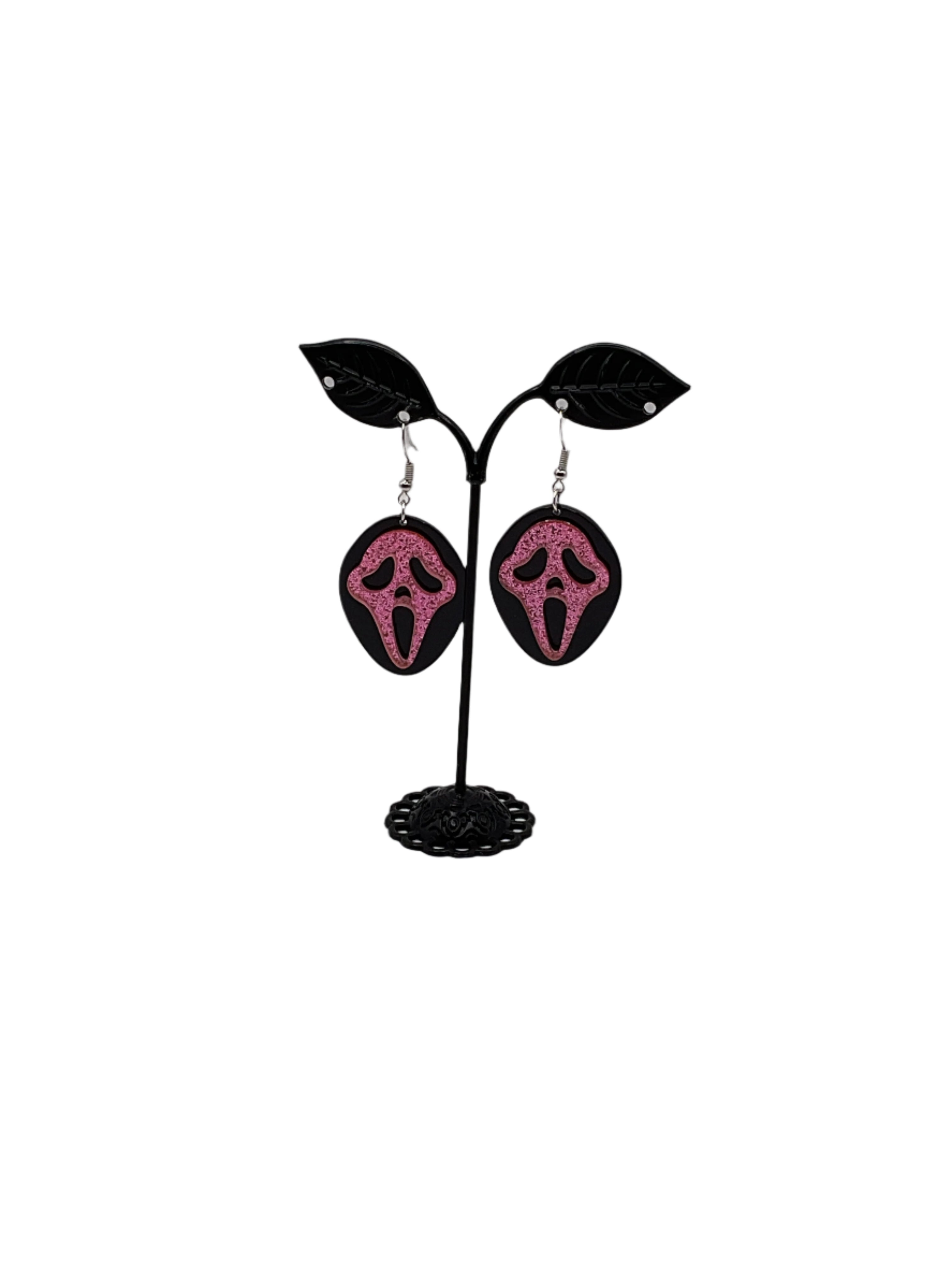 Pink and black scream earrings