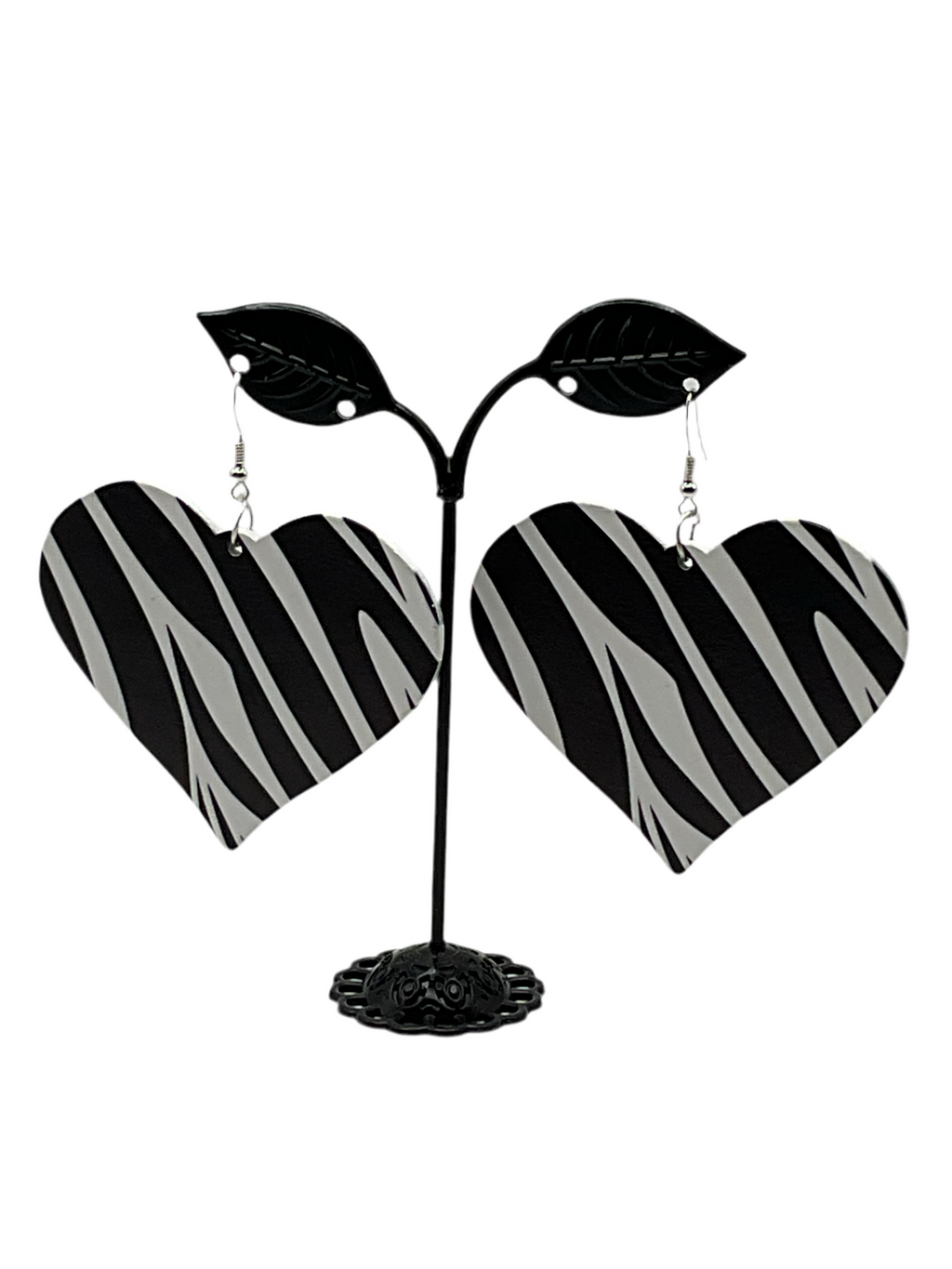 Zebra Print Heart Earrings