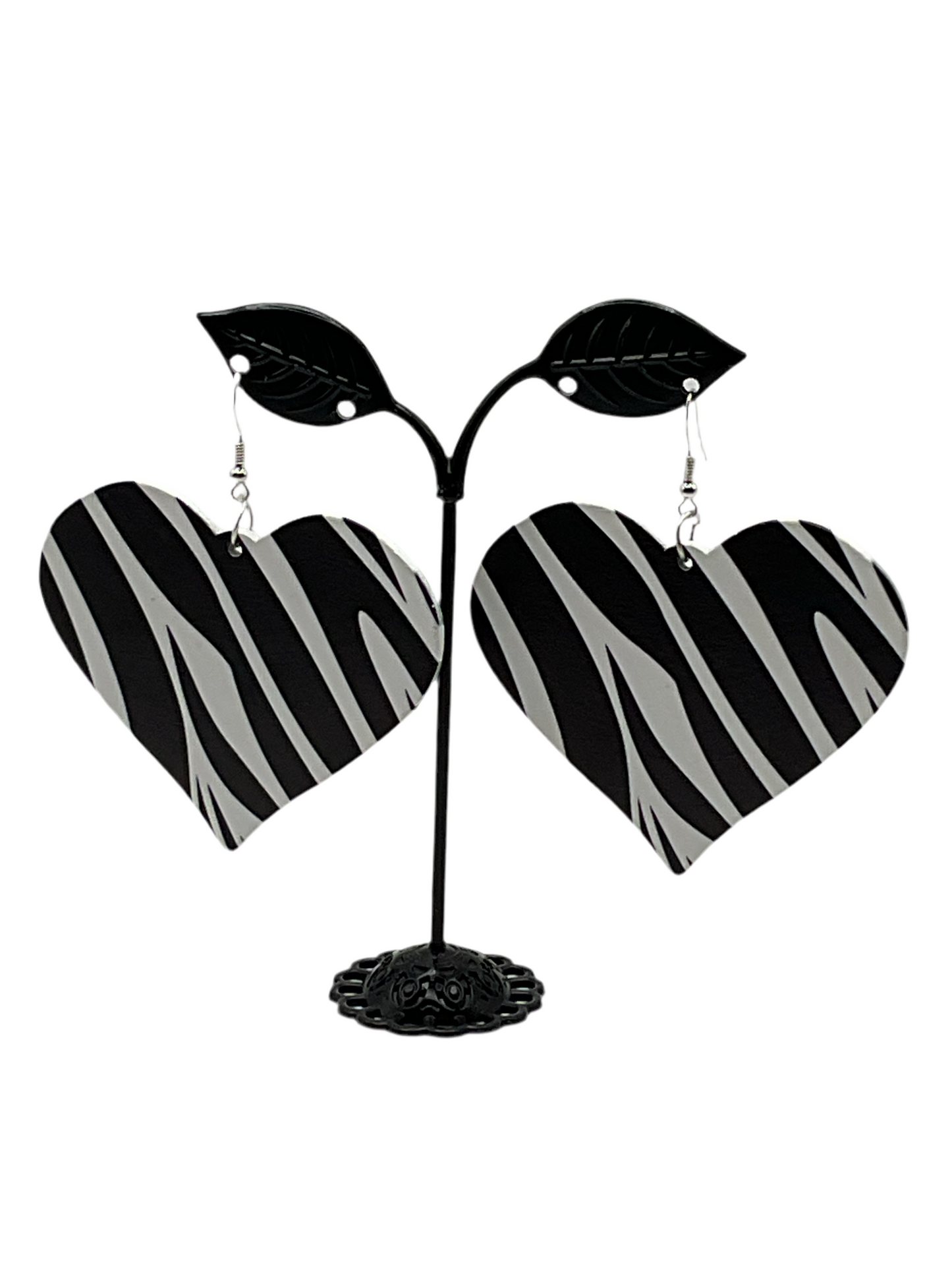 Zebra Print Heart Earrings