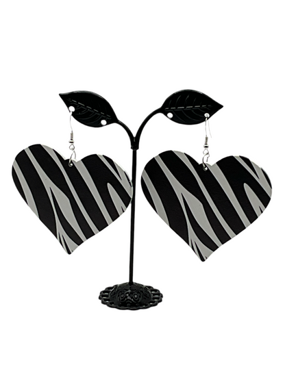 Zebra Print Heart Earrings