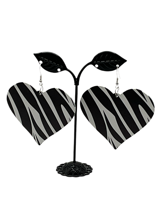 Zebra Print Heart Earrings