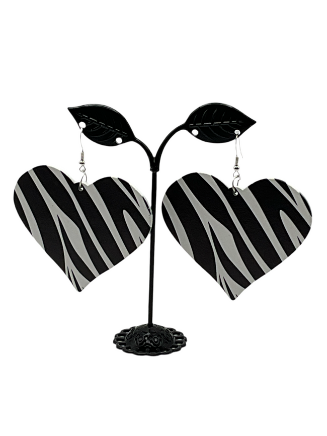 Zebra Print Heart Earrings Hover Image