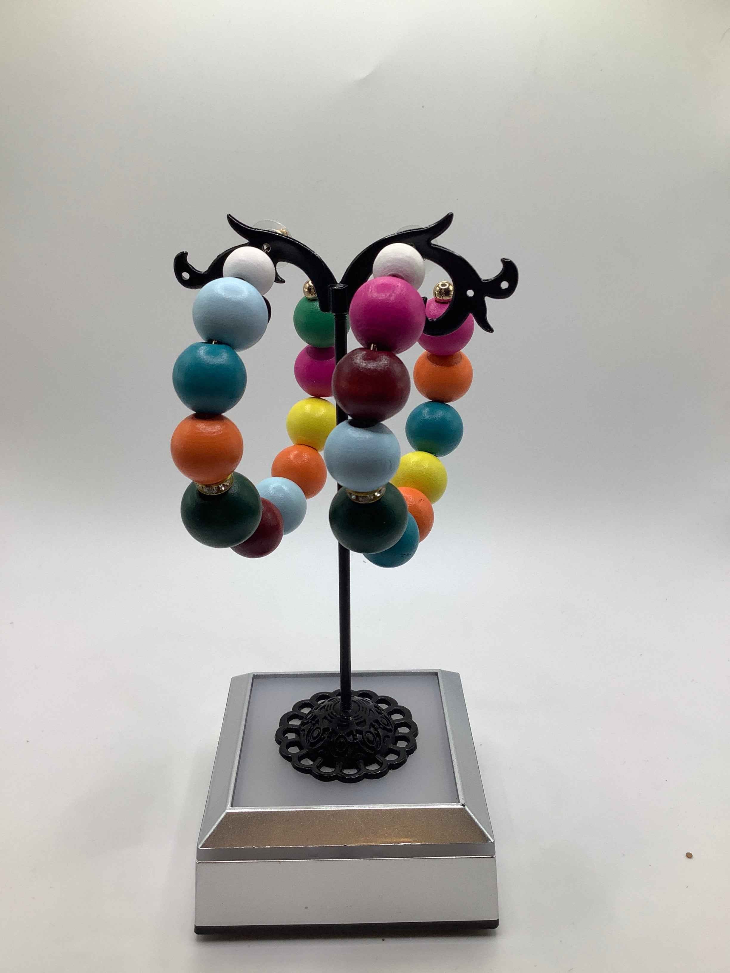 Large colorful hoop beaded earrings Main image