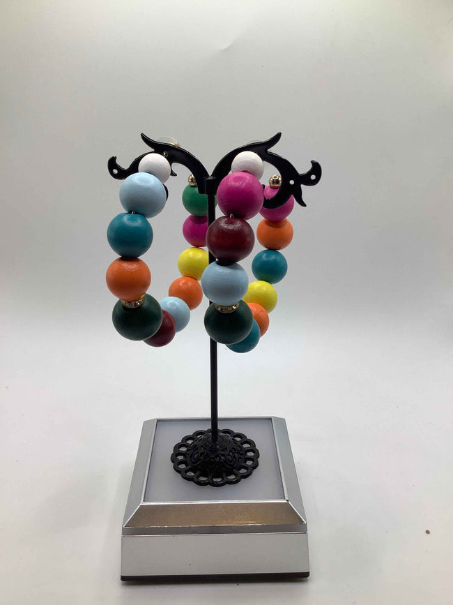Large colorful hoop beaded earrings Hover Image