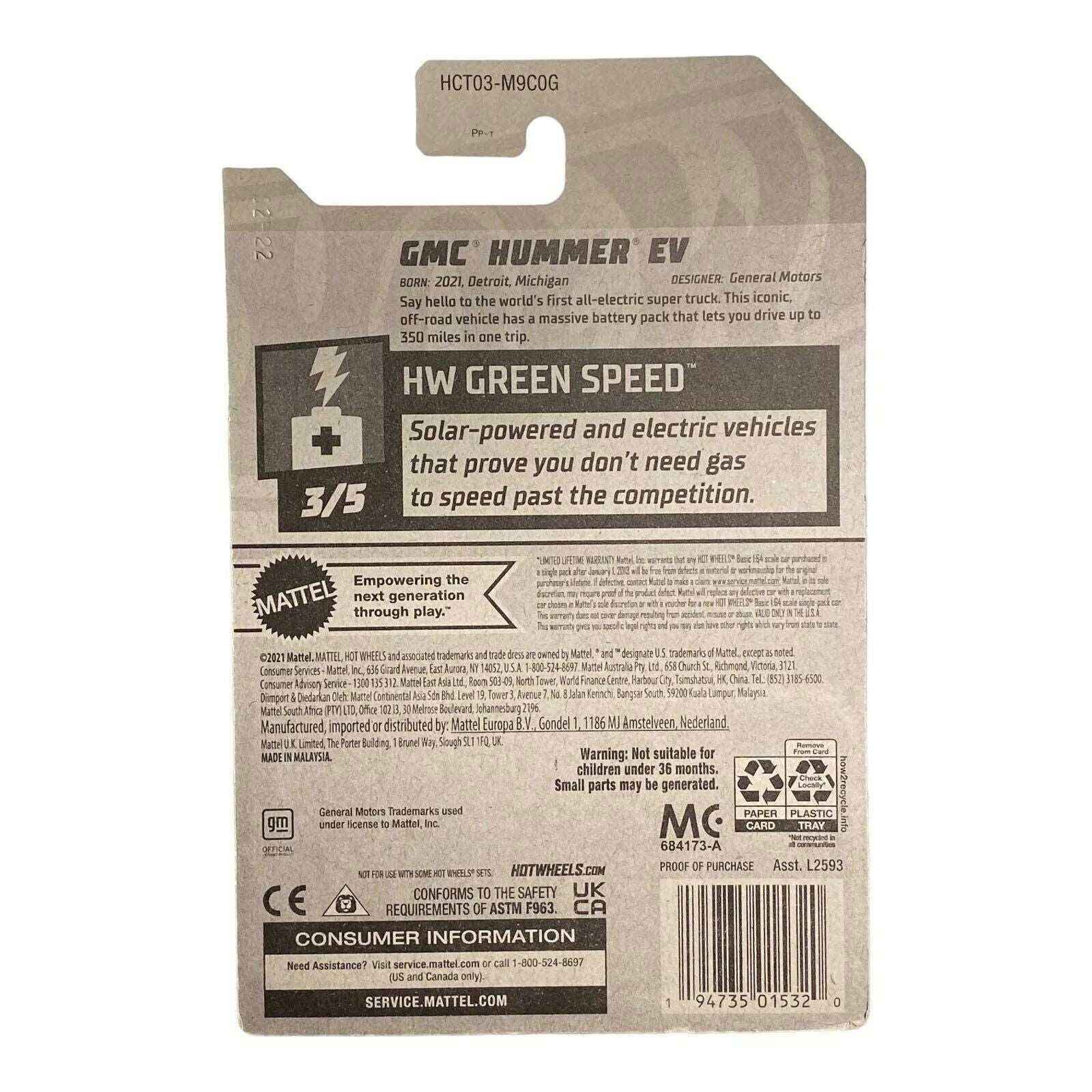 Hot Wheels GMC Hummer EV - Green Speed Series 3/5 -