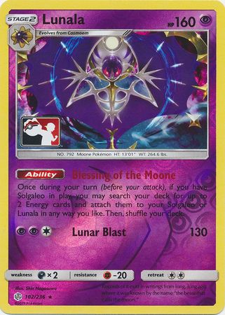 Lunala (102/236) (Pokemon Club Special Print) [Sun & Moon: Cosmic Eclipse] Main image