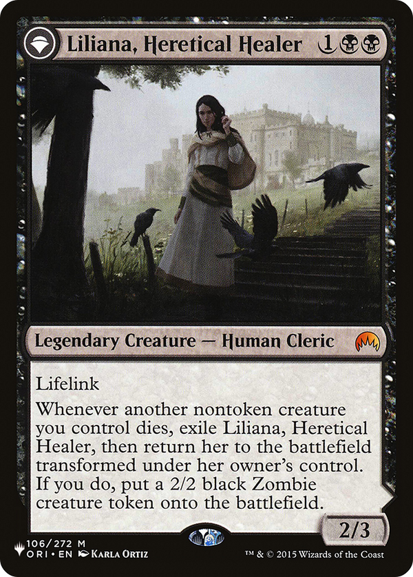 Liliana, Heretical Healer // Liliana, Defiant Necromancer (LIST-ORI-106) - The List: (originpwdfc)
