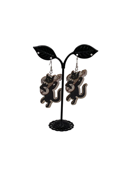Wooden cat earrings
