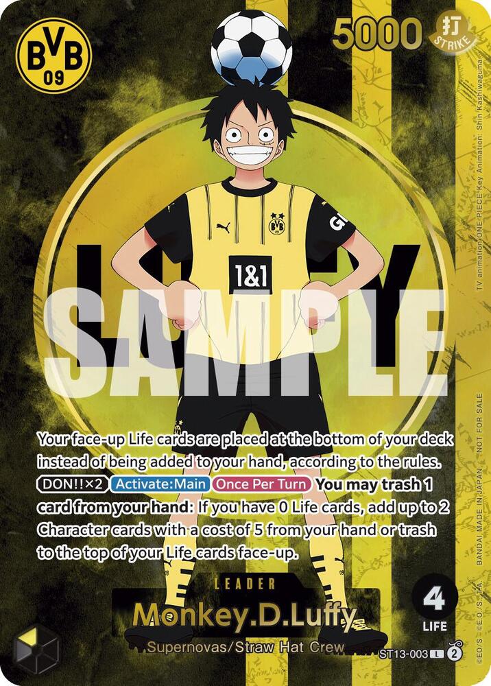 Monkey.D.Luffy (BVB x One Piece Campaign) - One Piece TCG Promotion Cards (OP-PR) + Official Poster signed by 3 Players Main image
