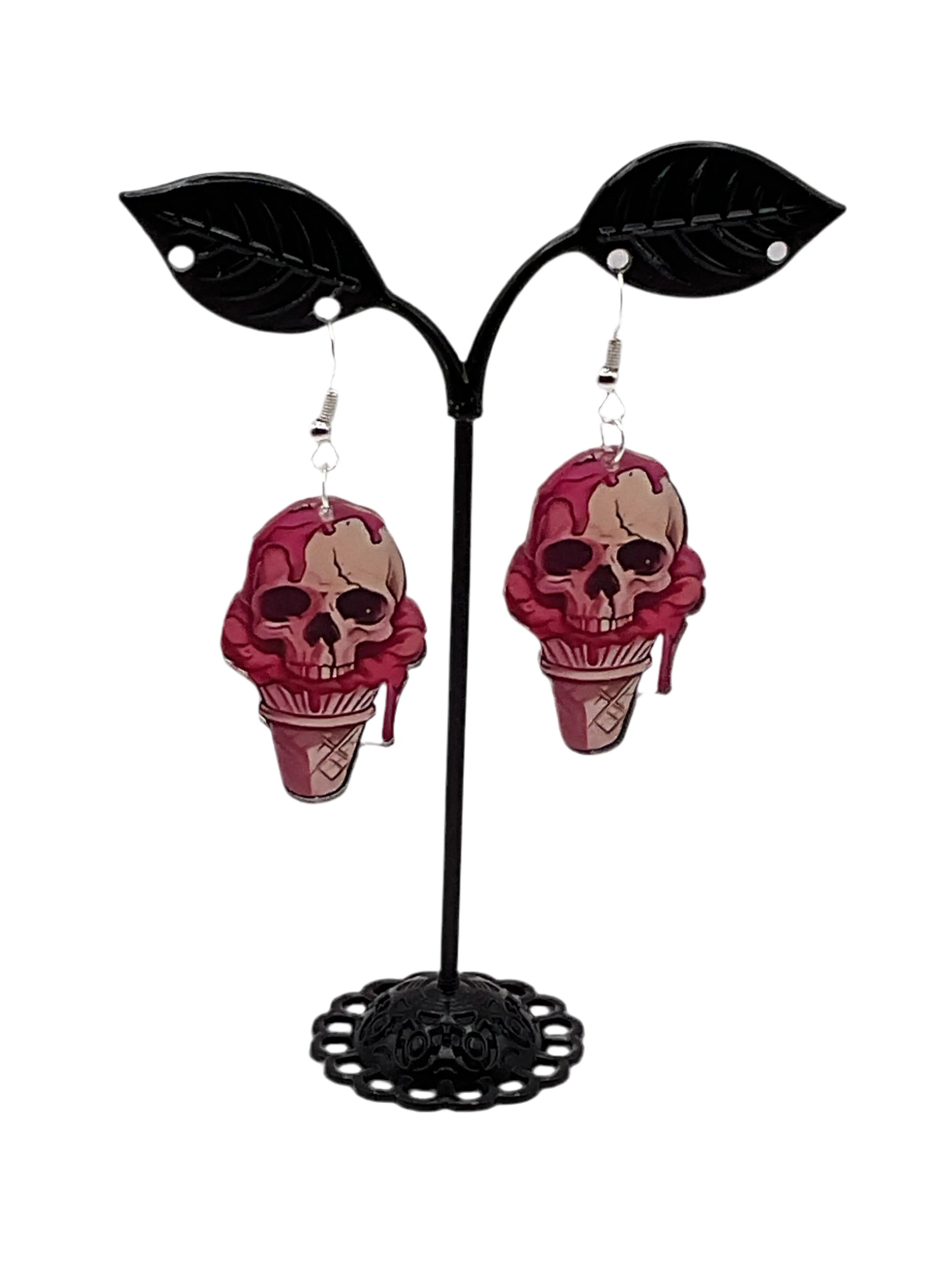 Ice Cream Cone Skull Earrings