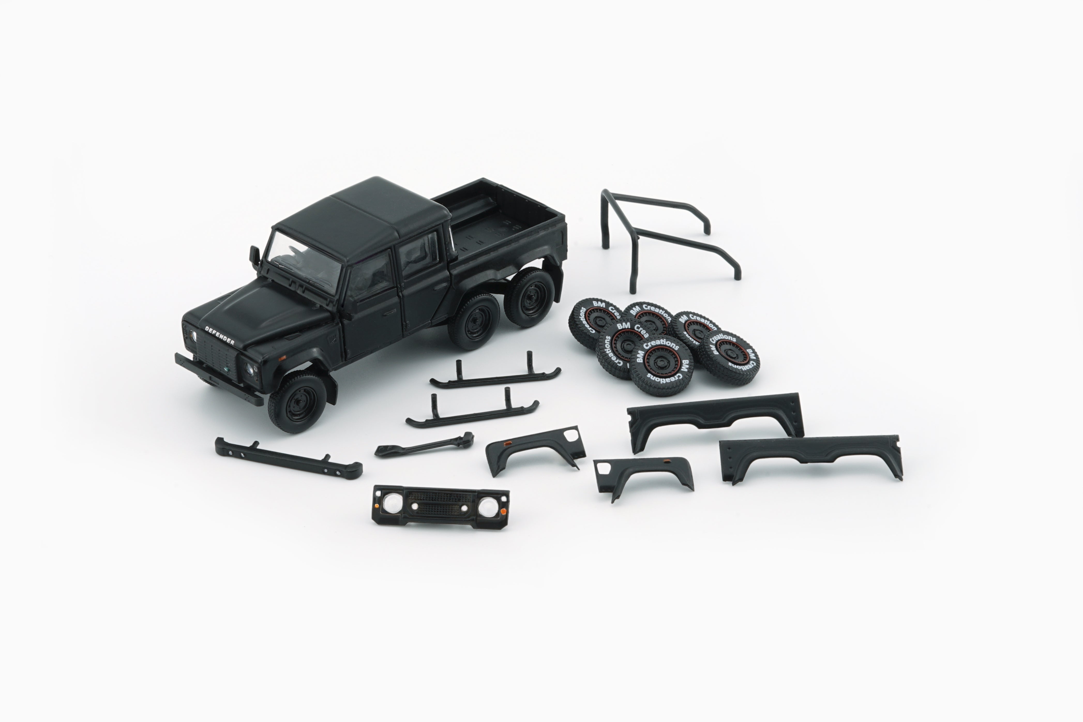 BM Creations 2016 Land Rover Defender 110 Pick Up 6x6 Off Road Matte Blk RHD 1:64 64B0339 Secondary image